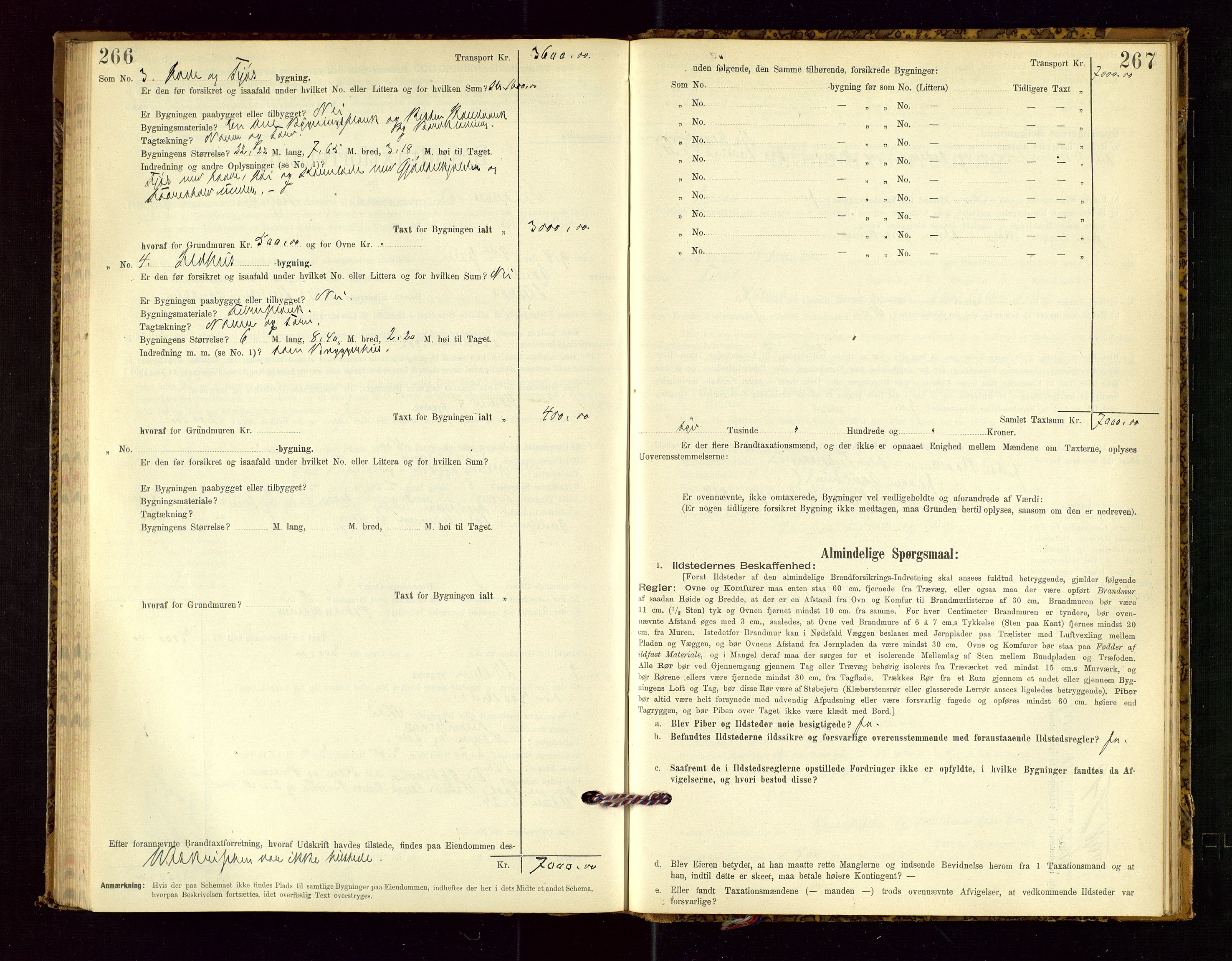 Suldal lensmannskontor, SAST/A-100419/Gob/L0001: "Brandtaxationsprotokol", 1894-1923, p. 266-267
