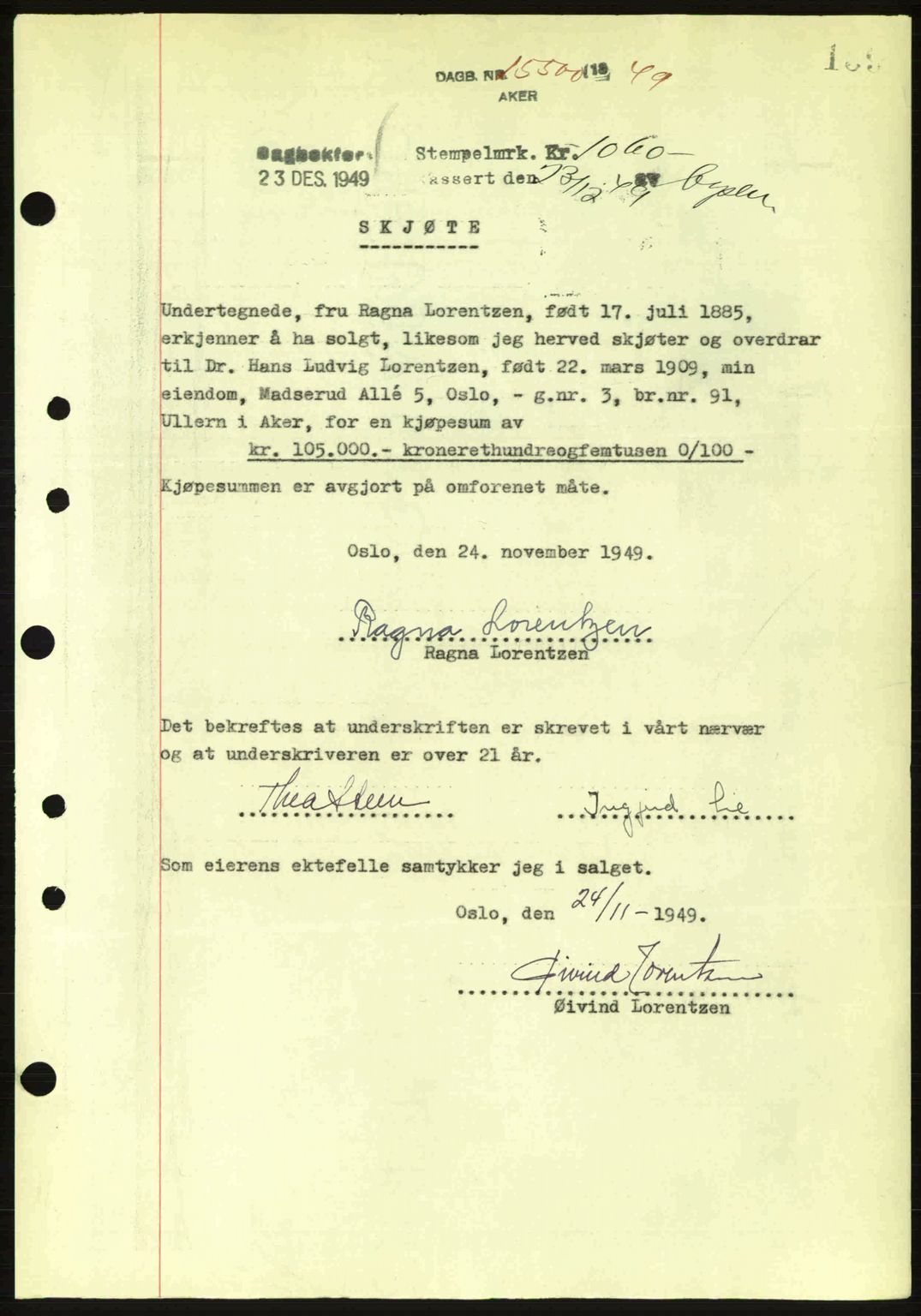 Oslo byskriverembete, AV/SAO-A-10227/G/Gb/Gbd/Gbda/L0017: Mortgage book no. A215, 1949-1950, Diary no: : 15500/1949