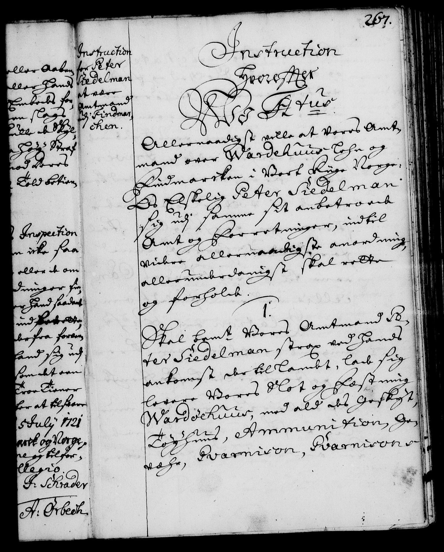 Rentekammeret, Kammerkanselliet, RA/EA-3111/G/Gg/Ggi/L0001: Norsk instruksjonsprotokoll med register (merket RK 53.34), 1720-1729, p. 267