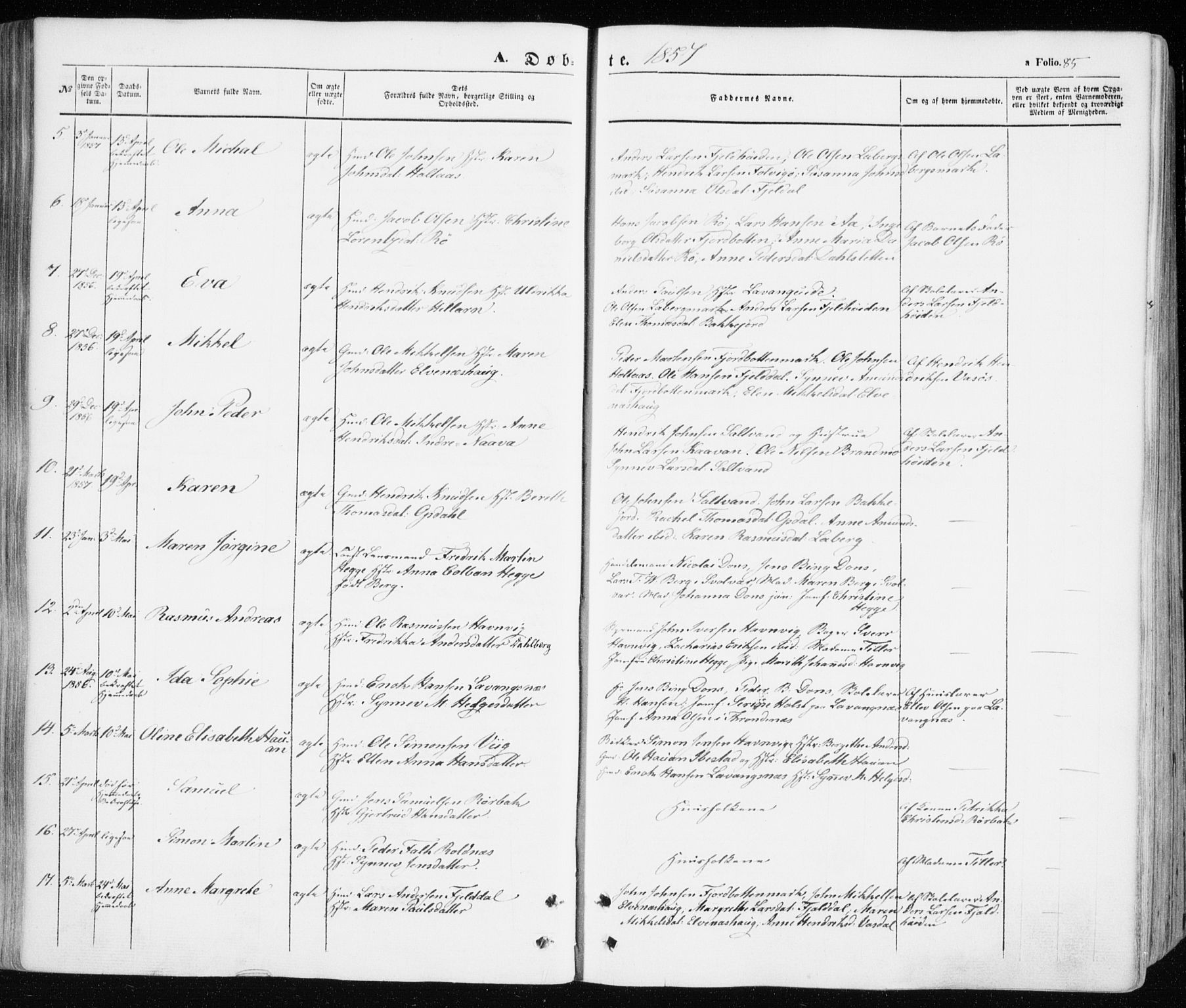 Ibestad sokneprestembete, SATØ/S-0077/H/Ha/Haa/L0008kirke: Parish register (official) no. 8, 1850-1859, p. 85
