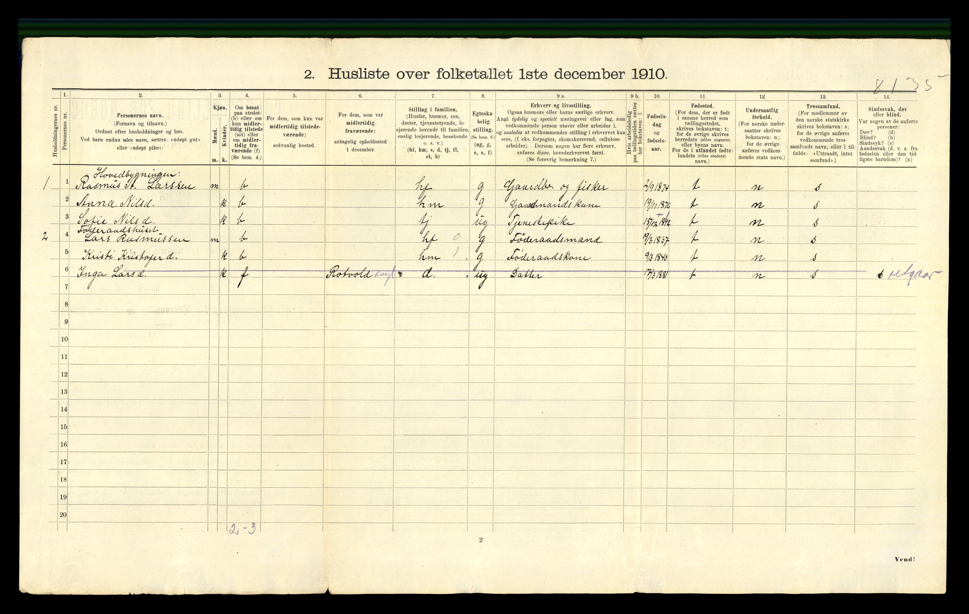 RA, 1910 census for Haram, 1910, p. 32