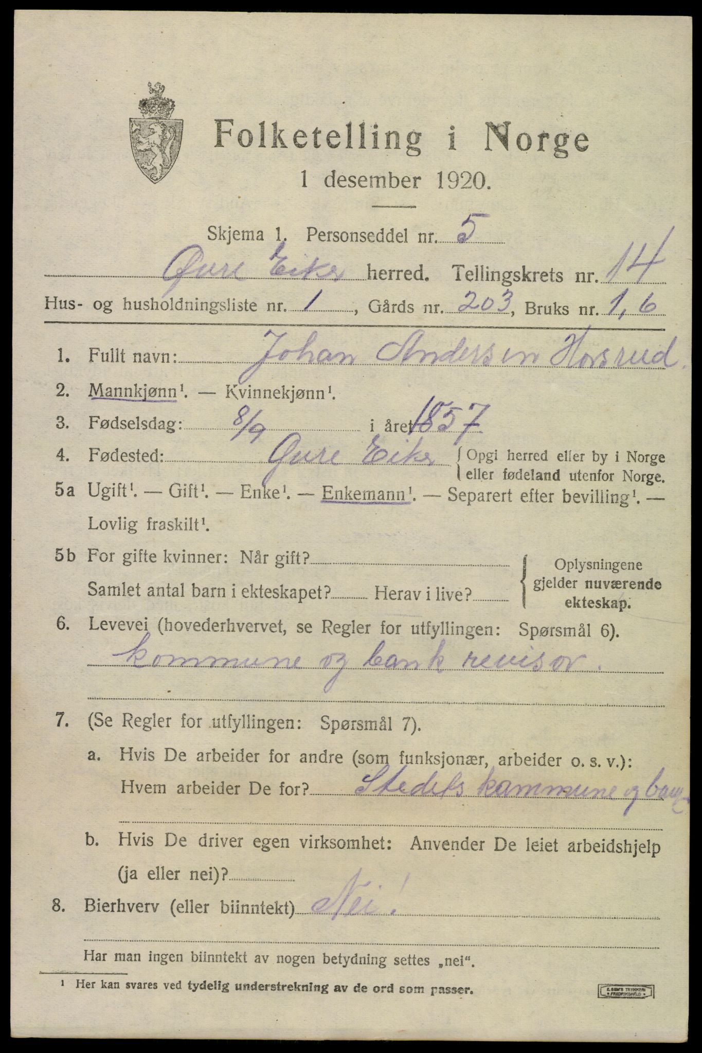 SAKO, 1920 census for Øvre Eiker, 1920, p. 20244