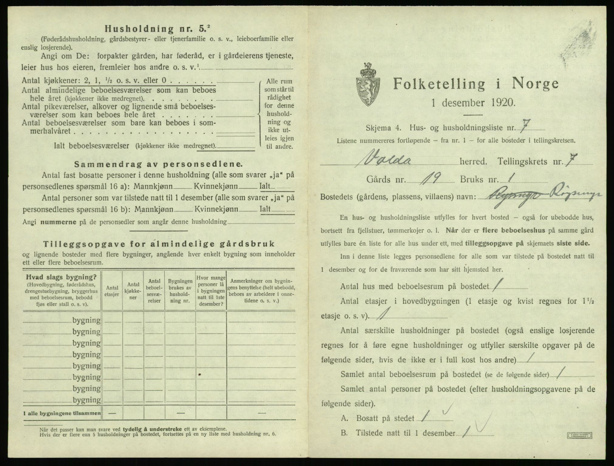 SAT, 1920 census for Volda, 1920, p. 684