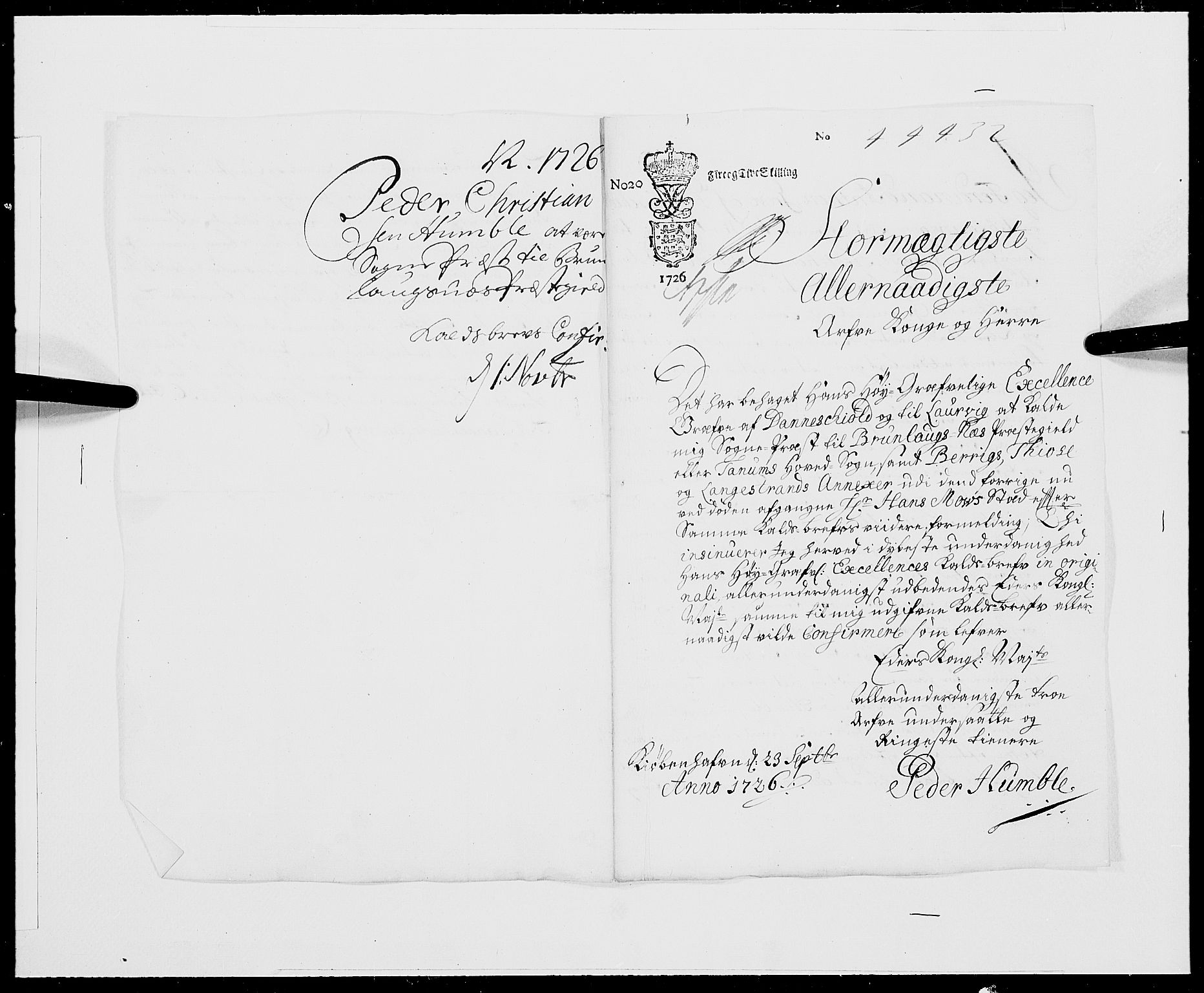 Danske Kanselli 1572-1799, AV/RA-EA-3023/F/Fc/Fcc/Fcca/L0099: Norske innlegg 1572-1799, 1726, p. 424