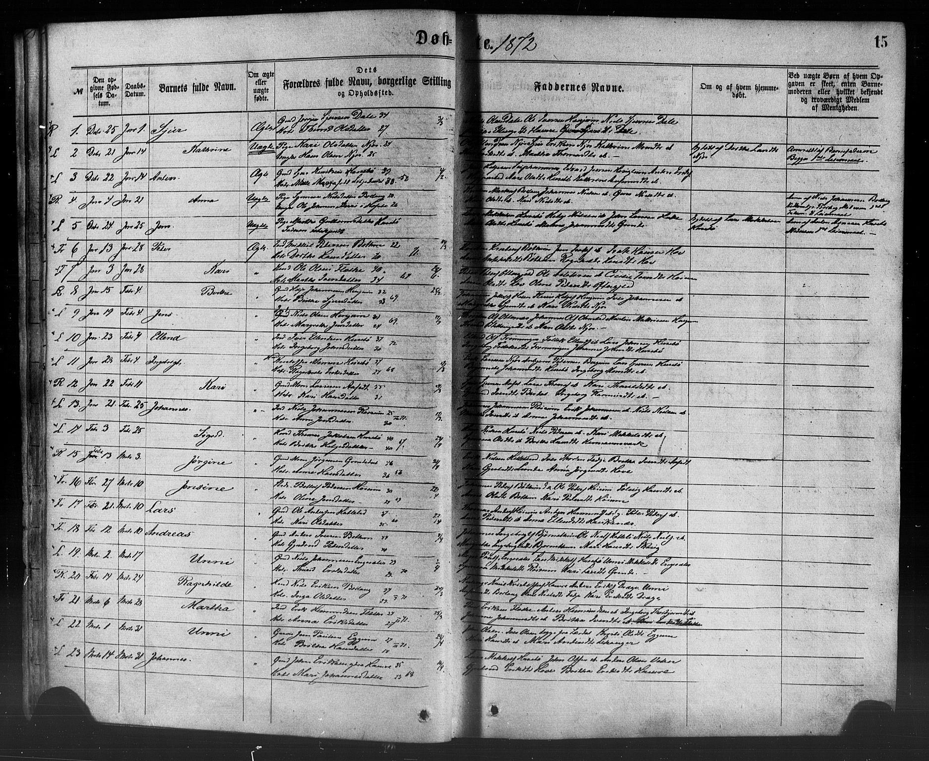 Leikanger sokneprestembete, SAB/A-81001: Parish register (official) no. A 9, 1869-1888, p. 15
