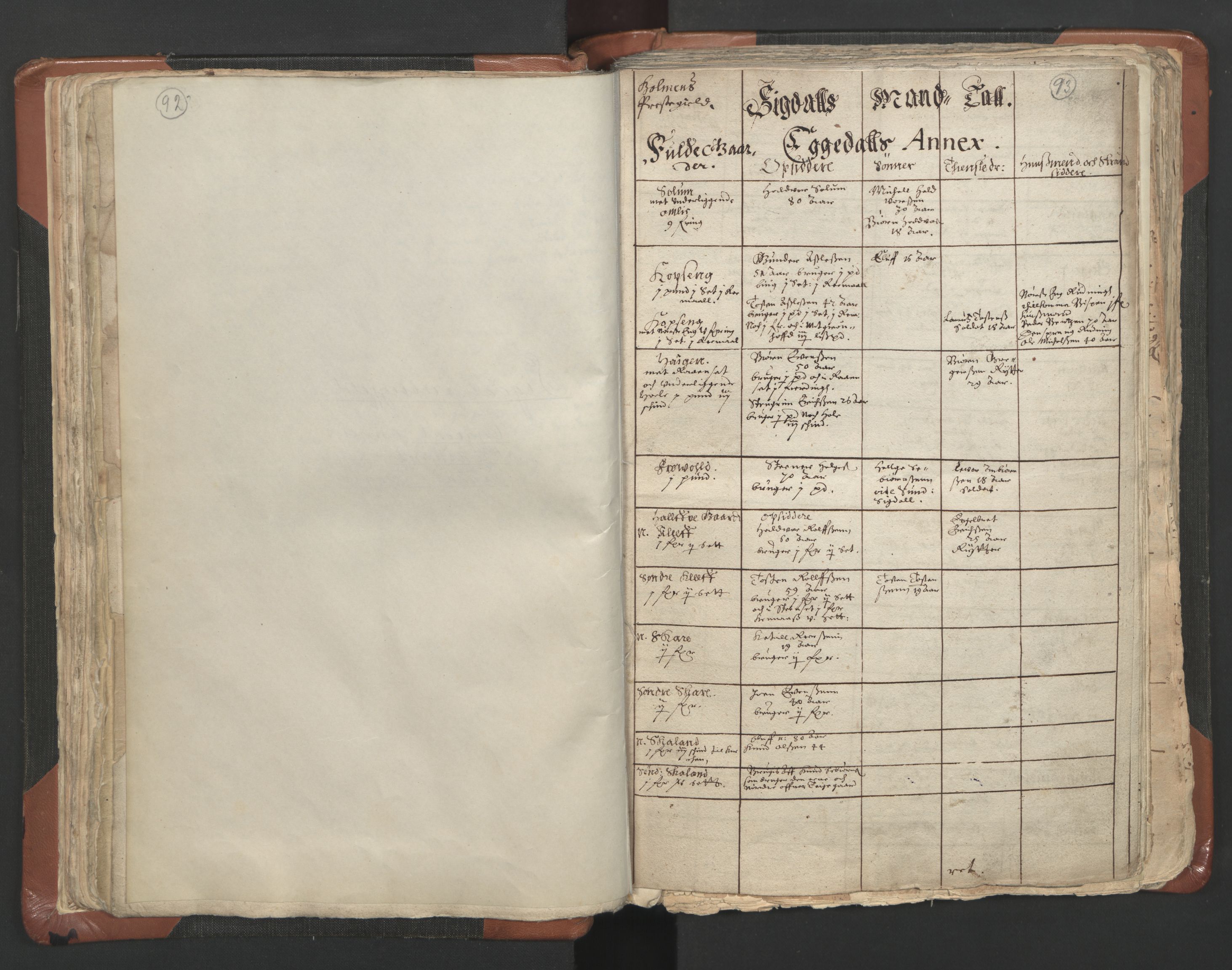 RA, Vicar's Census 1664-1666, no. 9: Bragernes deanery, 1664-1666, p. 92-93