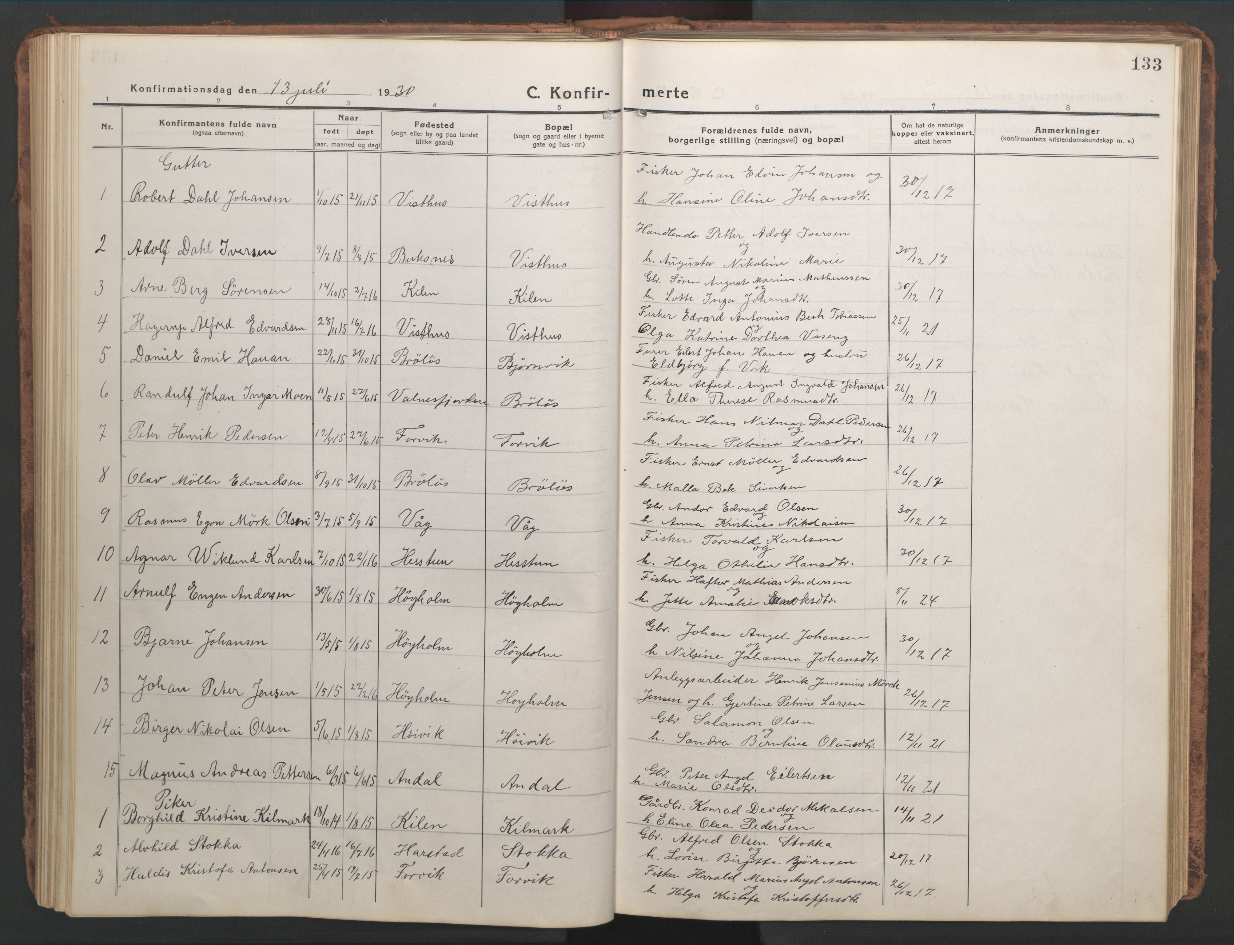 Ministerialprotokoller, klokkerbøker og fødselsregistre - Nordland, SAT/A-1459/819/L0278: Parish register (copy) no. 819C04, 1917-1967, p. 133