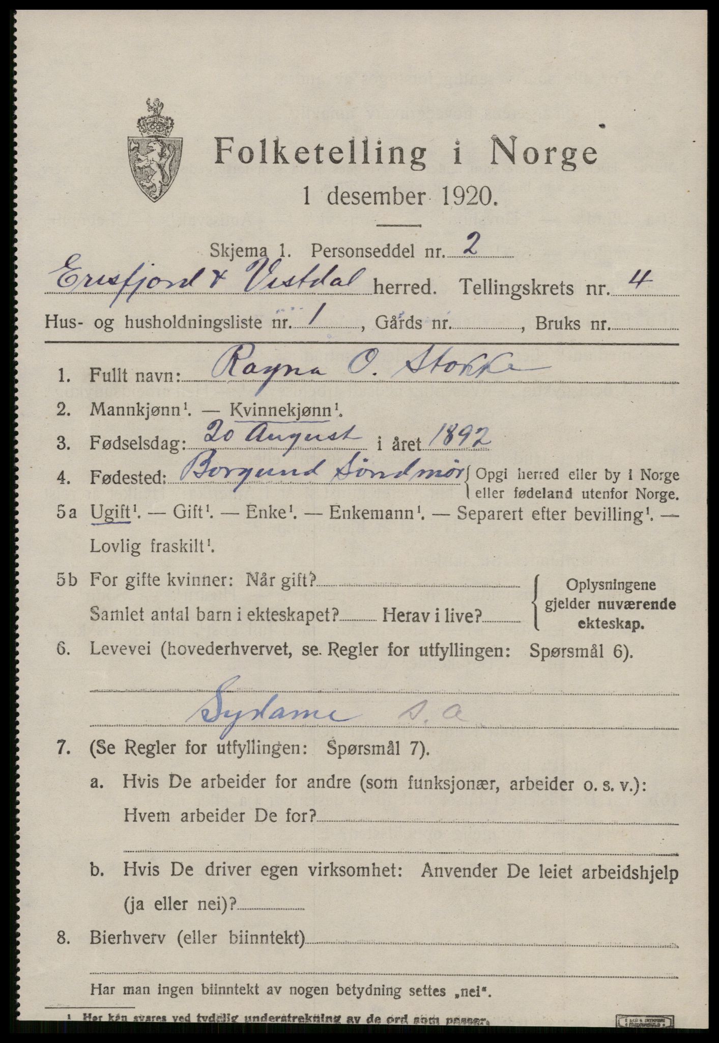 SAT, 1920 census for Eresfjord og Vistdal, 1920, p. 1981