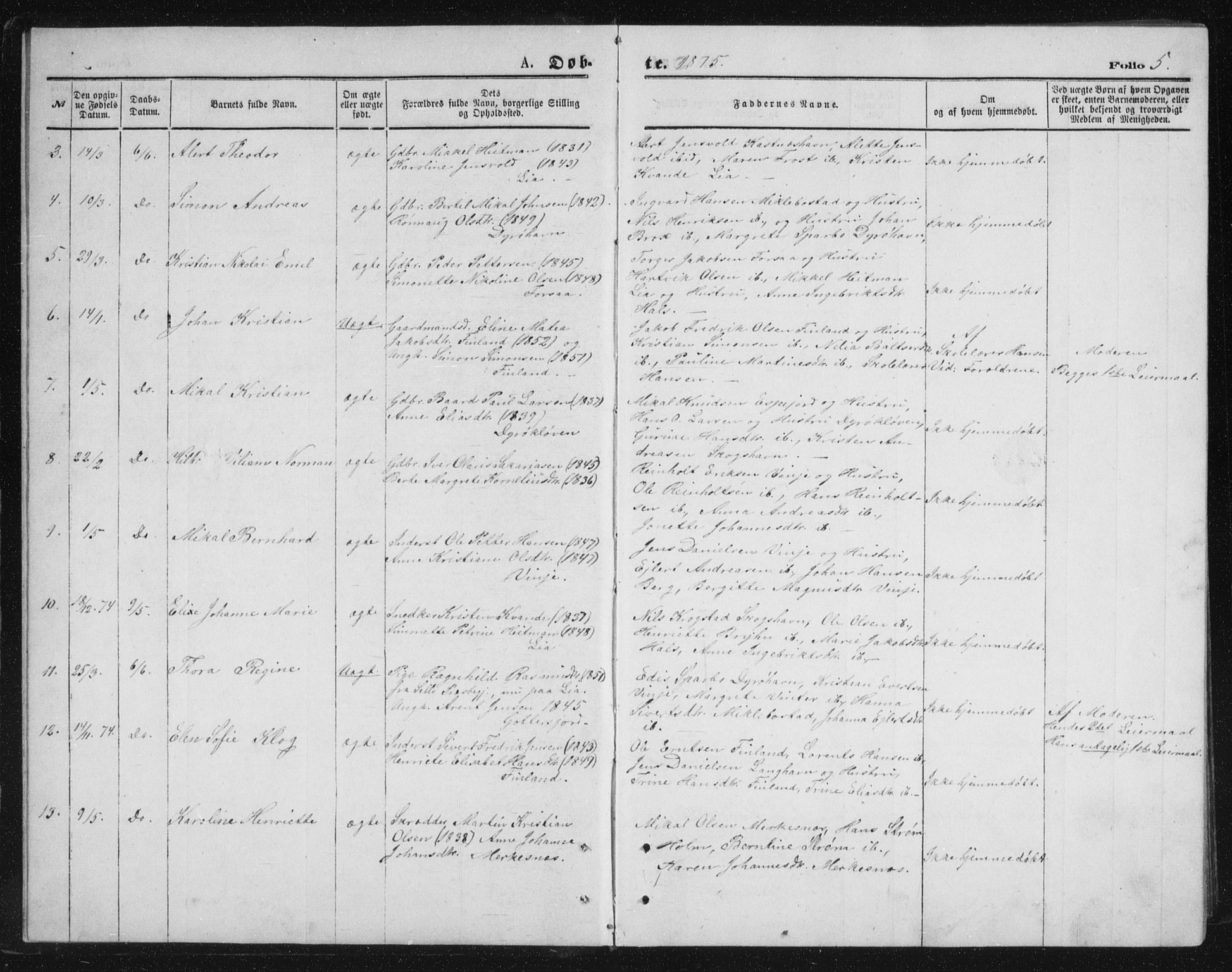 Tranøy sokneprestkontor, AV/SATØ-S-1313/I/Ia/Iab/L0013klokker: Parish register (copy) no. 13, 1874-1896, p. 5