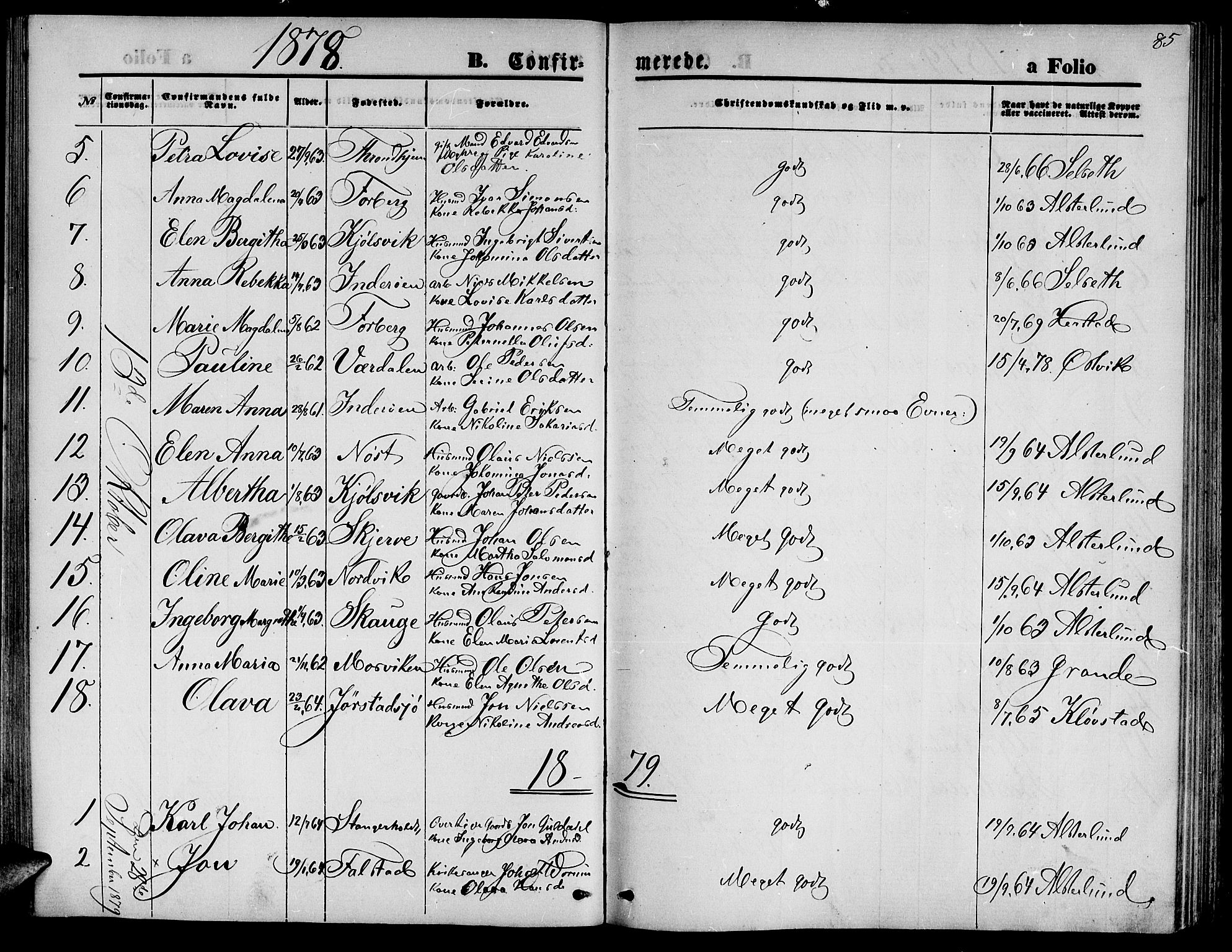 Ministerialprotokoller, klokkerbøker og fødselsregistre - Nord-Trøndelag, SAT/A-1458/722/L0225: Parish register (copy) no. 722C01, 1871-1888, p. 85