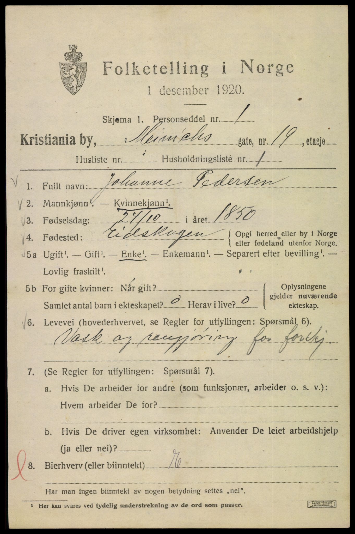 SAO, 1920 census for Kristiania, 1920, p. 394003