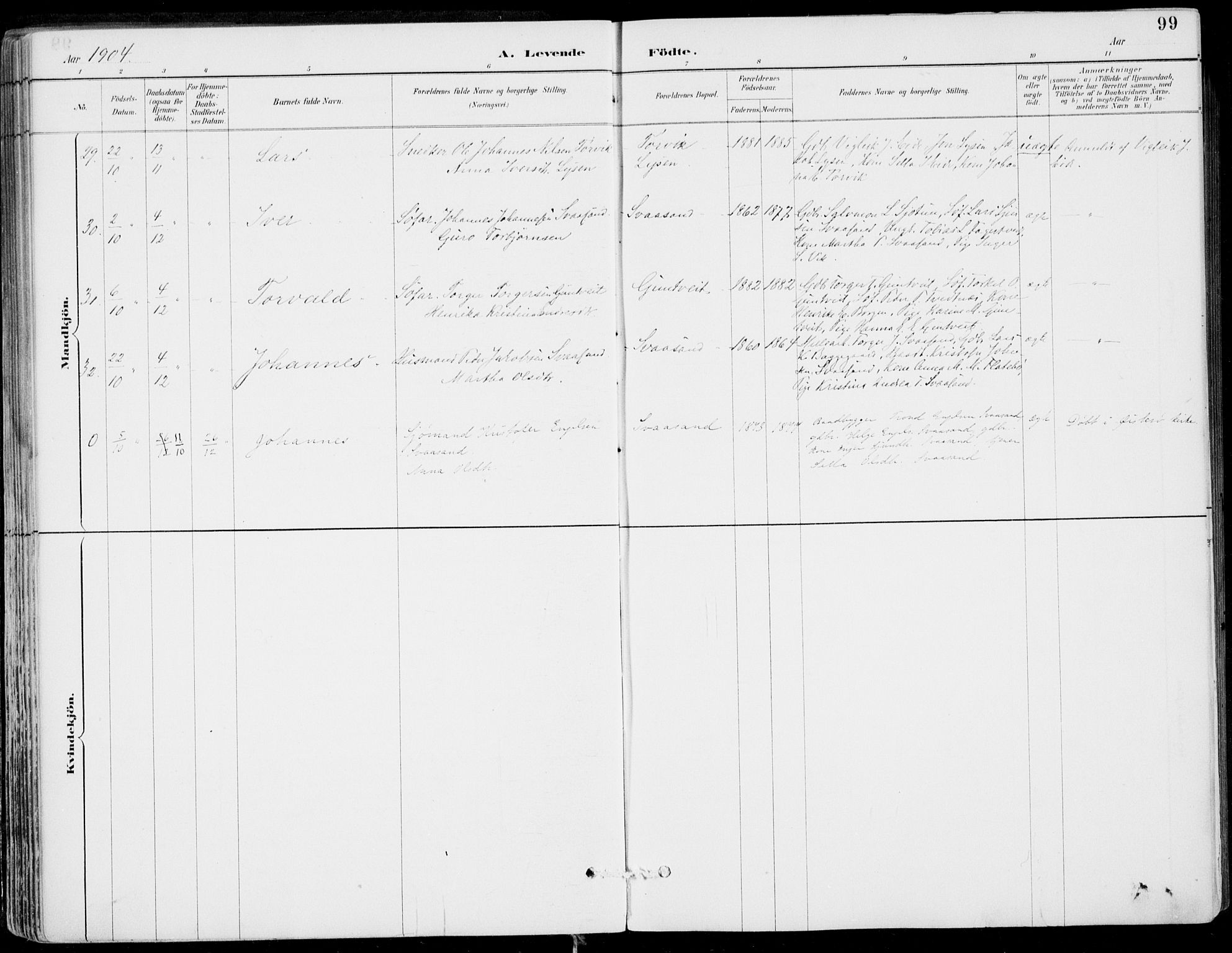 Strandebarm sokneprestembete, AV/SAB-A-78401/H/Haa: Parish register (official) no. E  1, 1886-1908, p. 99