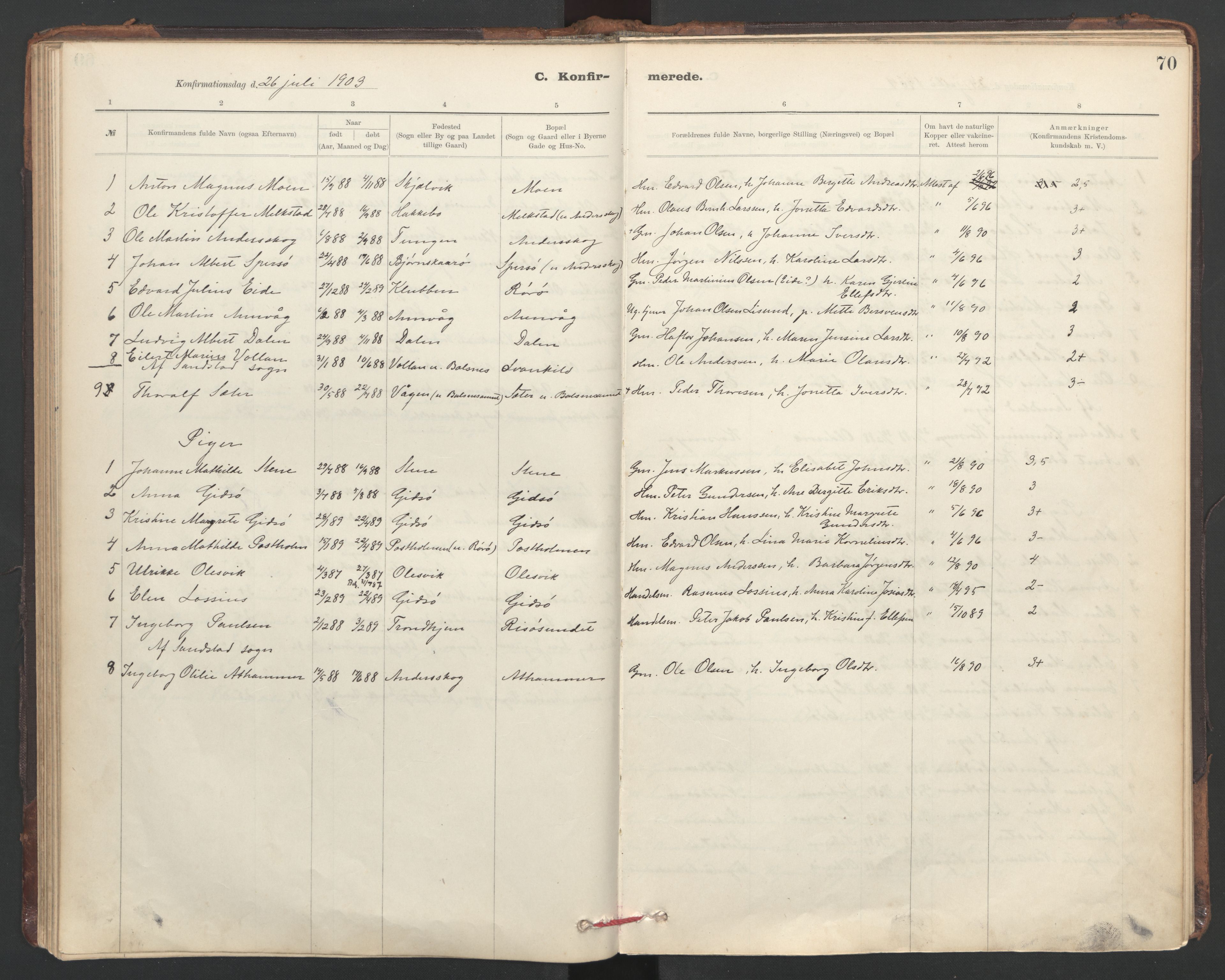 Ministerialprotokoller, klokkerbøker og fødselsregistre - Sør-Trøndelag, SAT/A-1456/635/L0552: Parish register (official) no. 635A02, 1899-1919, p. 70