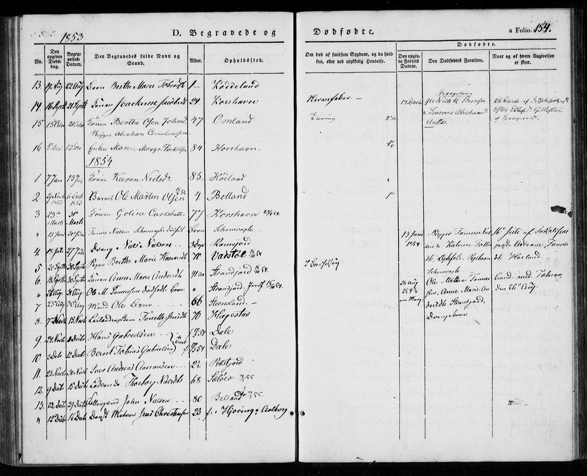 Lyngdal sokneprestkontor, SAK/1111-0029/F/Fa/Faa/L0001: Parish register (official) no. A 1, 1837-1857, p. 154