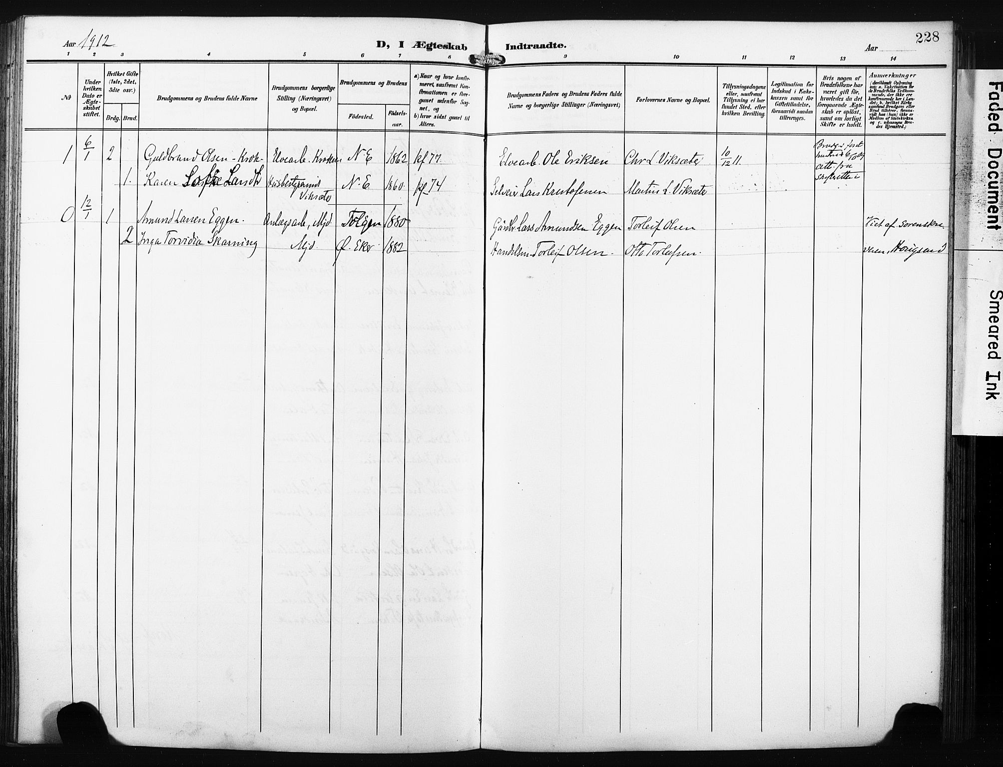 Nedre Eiker kirkebøker, SAKO/A-612/F/Fa/L0006: Parish register (official) no. 6, 1906-1912, p. 228