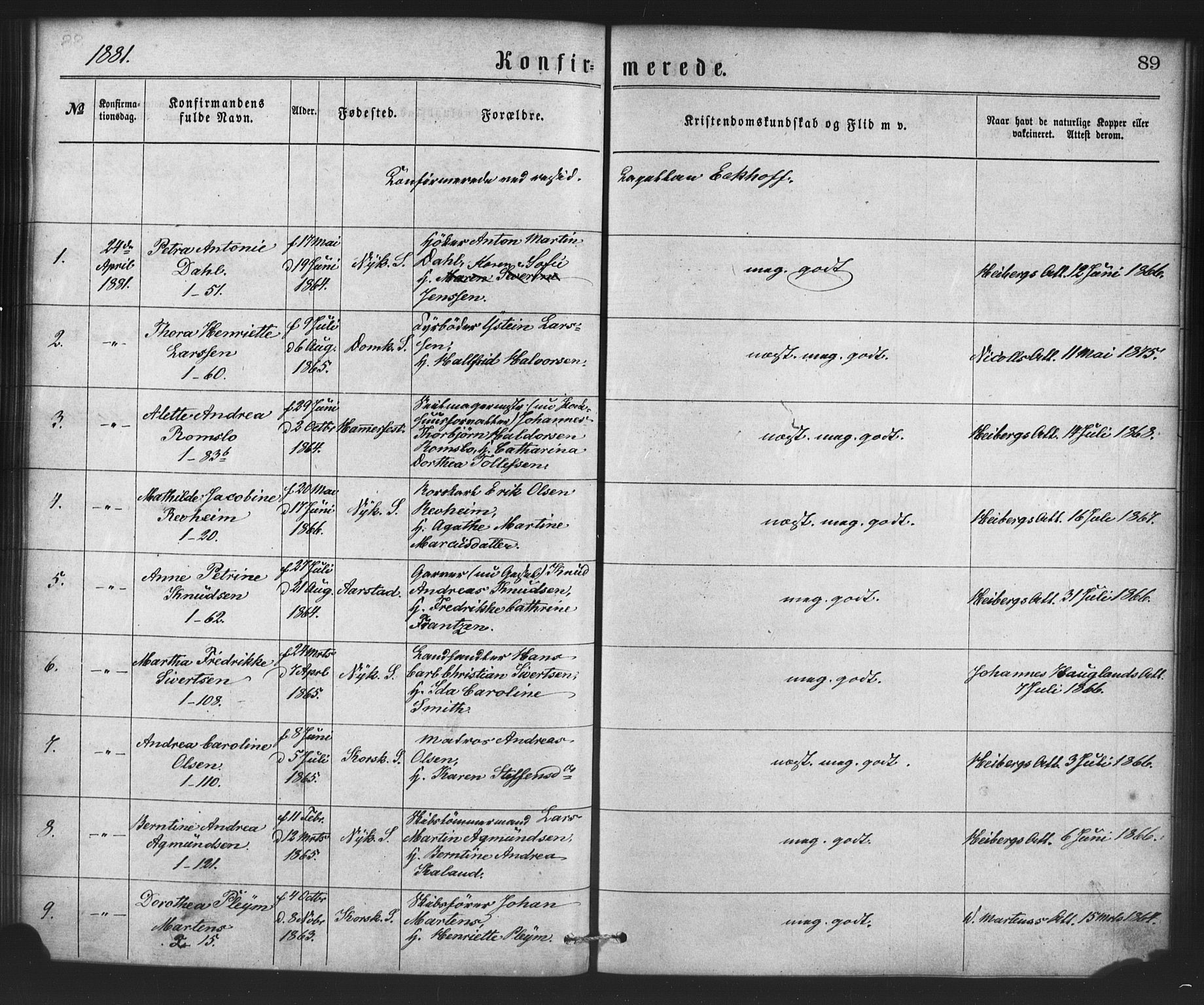 Nykirken Sokneprestembete, SAB/A-77101/H/Haa/L0026: Parish register (official) no. C 5, 1870-1886, p. 89