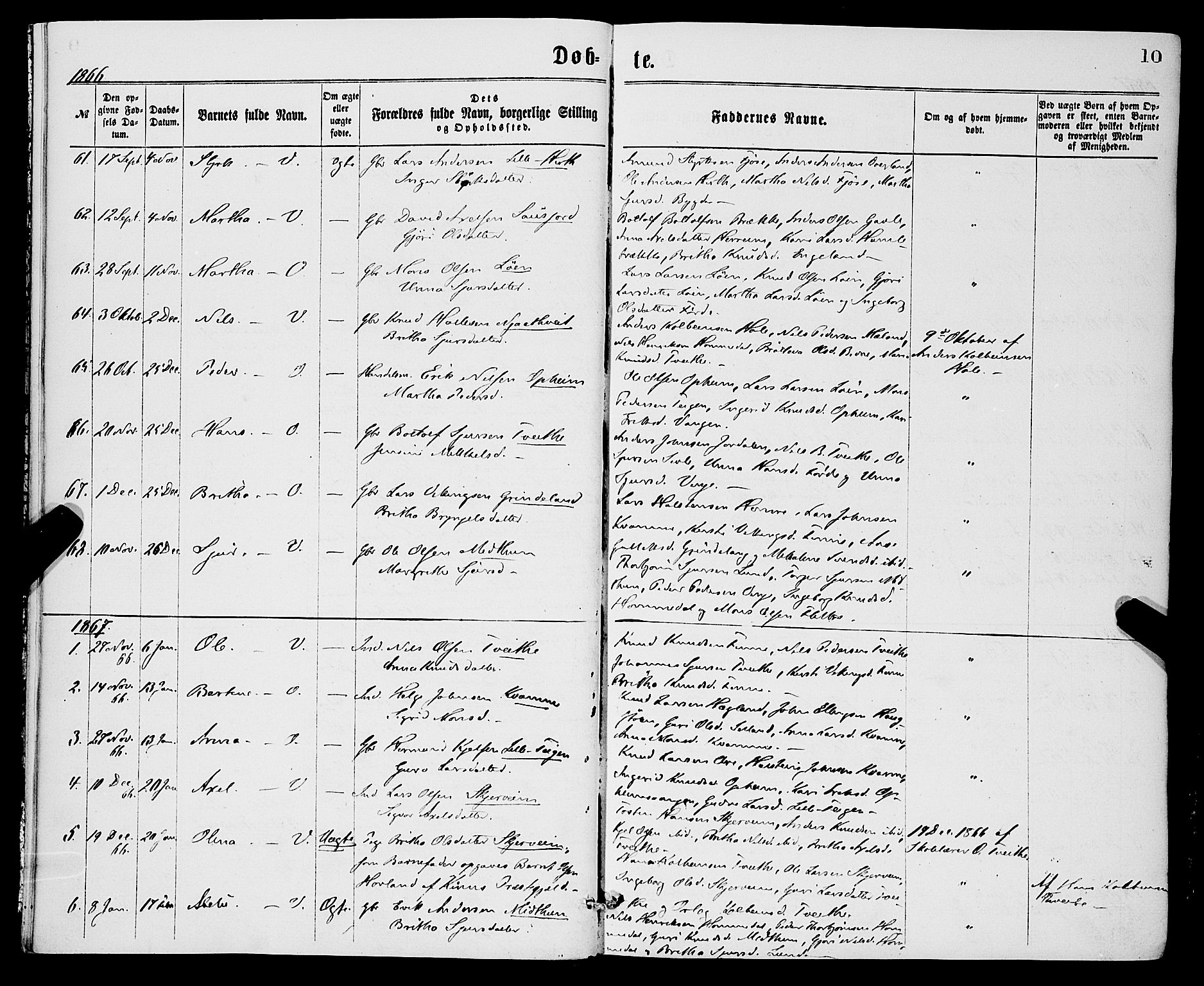 Vossestrand Sokneprestembete, AV/SAB-A-79101/H/Haa: Parish register (official) no. A 1, 1866-1877, p. 10