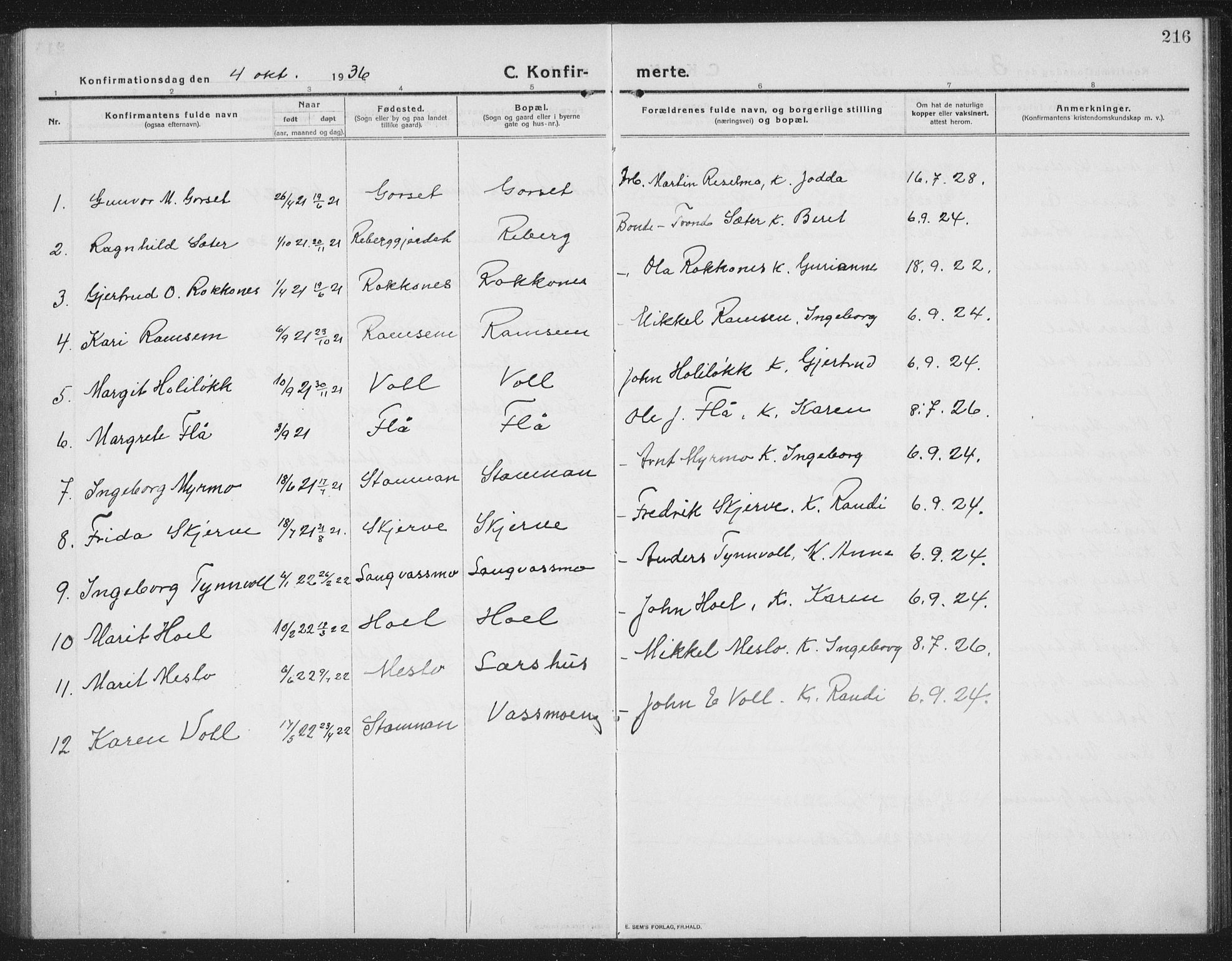 Ministerialprotokoller, klokkerbøker og fødselsregistre - Sør-Trøndelag, SAT/A-1456/674/L0877: Parish register (copy) no. 674C04, 1913-1940, p. 216