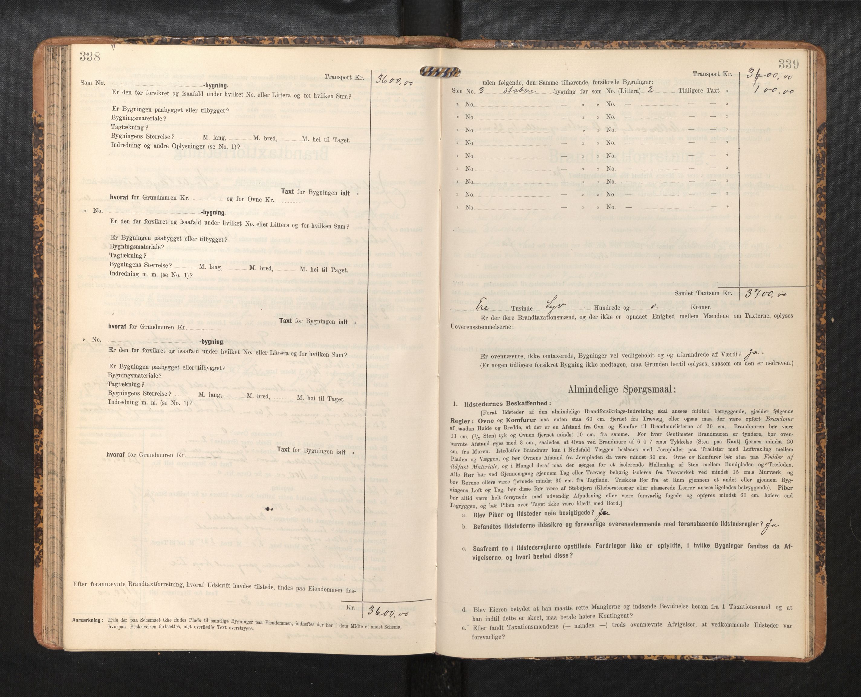 Lensmannen i Jostedal, SAB/A-28601/0012/L0004: Branntakstprotokoll, skjematakst, 1906-1919, p. 338-339