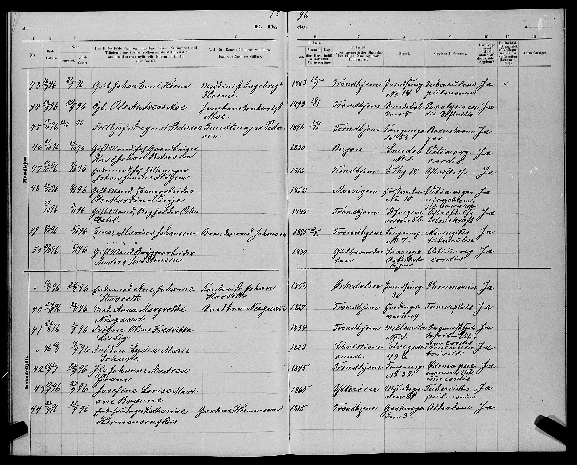 Ministerialprotokoller, klokkerbøker og fødselsregistre - Sør-Trøndelag, AV/SAT-A-1456/601/L0093: Parish register (copy) no. 601C11, 1882-1898