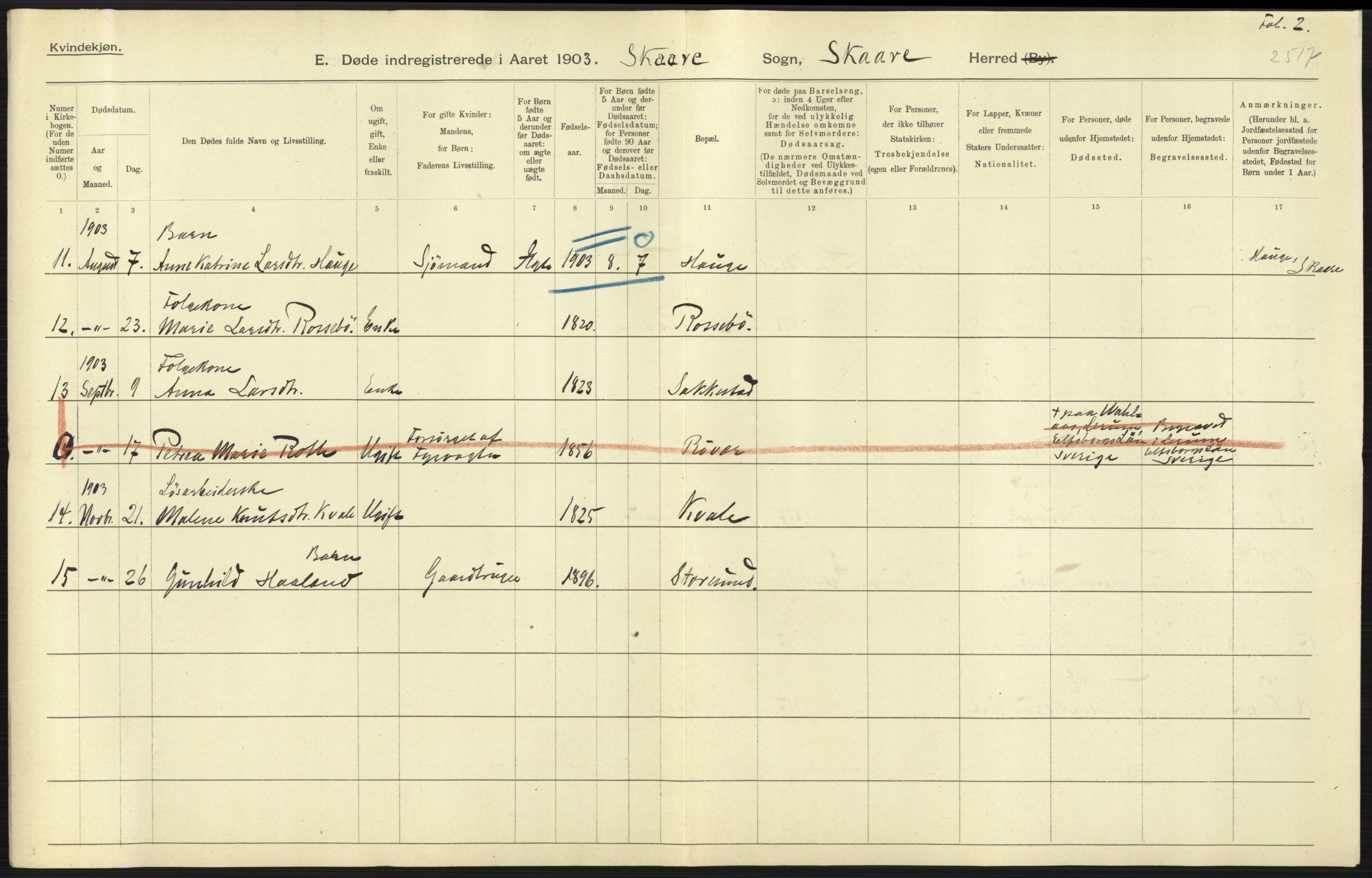 Statistisk sentralbyrå, Sosiodemografiske emner, Befolkning, AV/RA-S-2228/D/Df/Dfa/Dfaa/L0012: Stavanger amt: Fødte, gifte, døde, 1903, p. 813