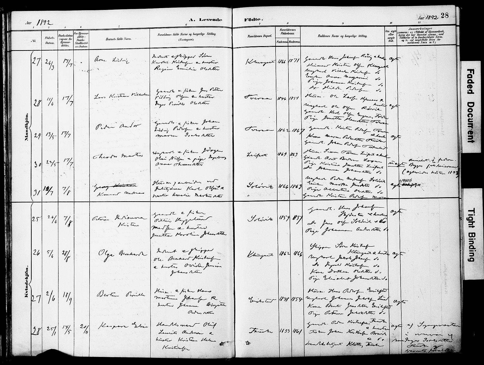 Ministerialprotokoller, klokkerbøker og fødselsregistre - Nordland, AV/SAT-A-1459/849/L0690: Parish register (official) no. 849A02, 1890-1897, p. 28