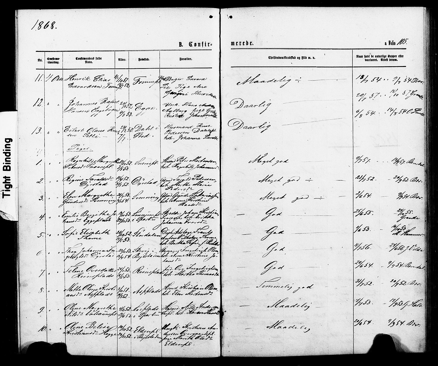 Ministerialprotokoller, klokkerbøker og fødselsregistre - Nord-Trøndelag, AV/SAT-A-1458/740/L0380: Parish register (copy) no. 740C01, 1868-1902, p. 105