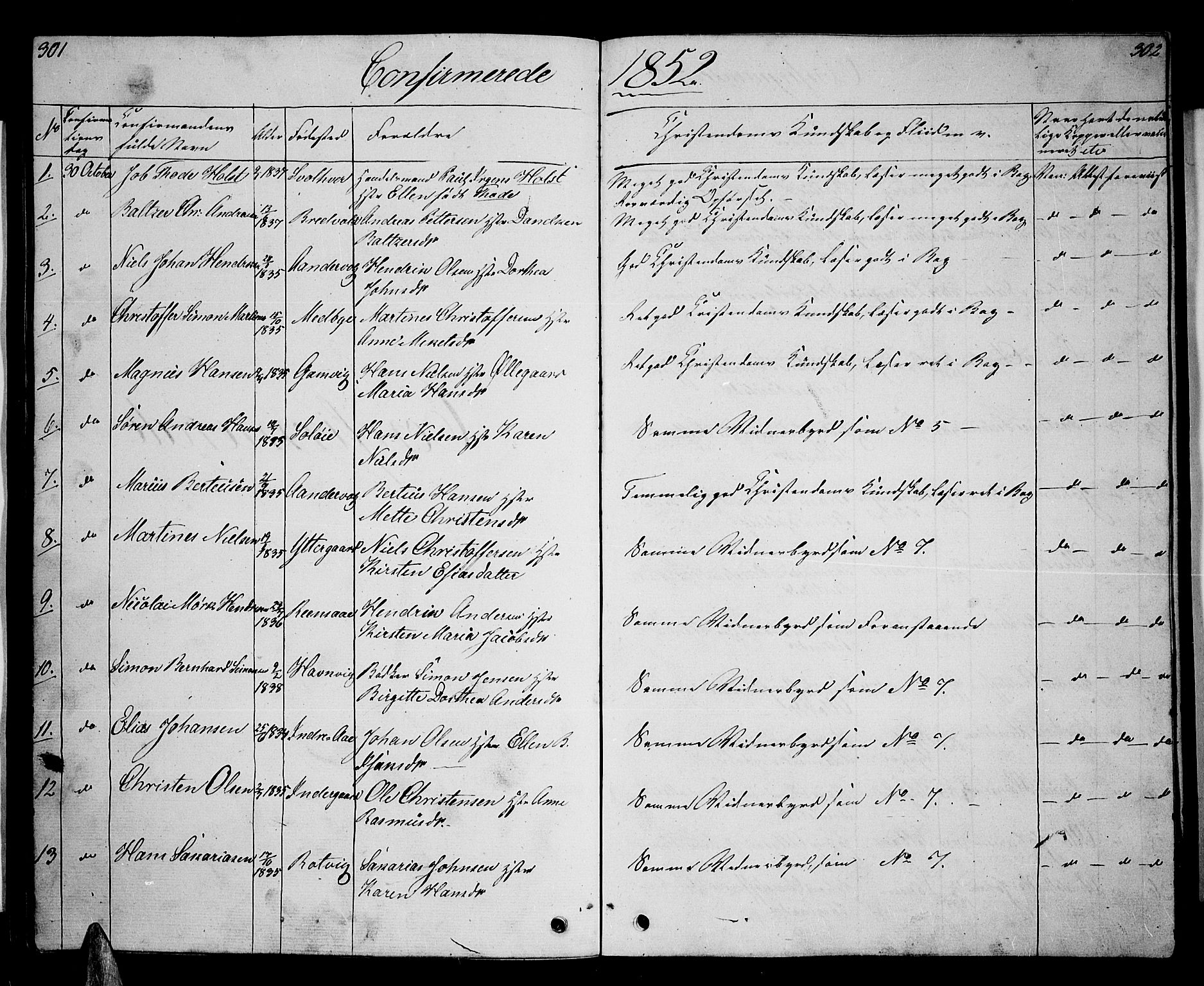 Ibestad sokneprestembete, SATØ/S-0077/H/Ha/Hab/L0004klokker: Parish register (copy) no. 4, 1852-1860, p. 301-302