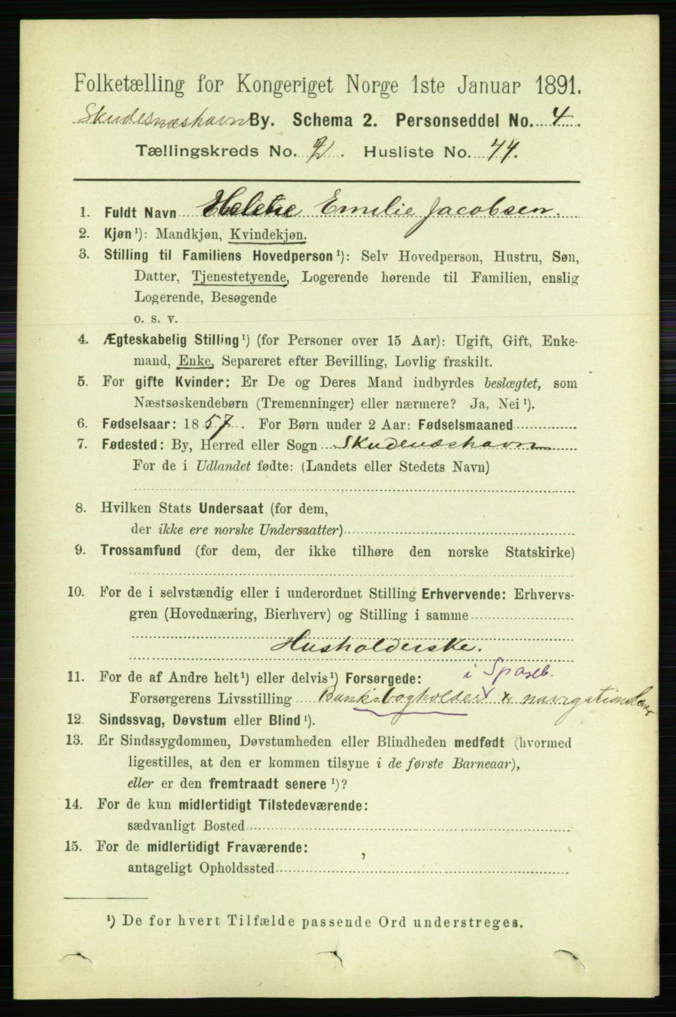 RA, 1891 census for 1104 Skudeneshavn, 1891, p. 833