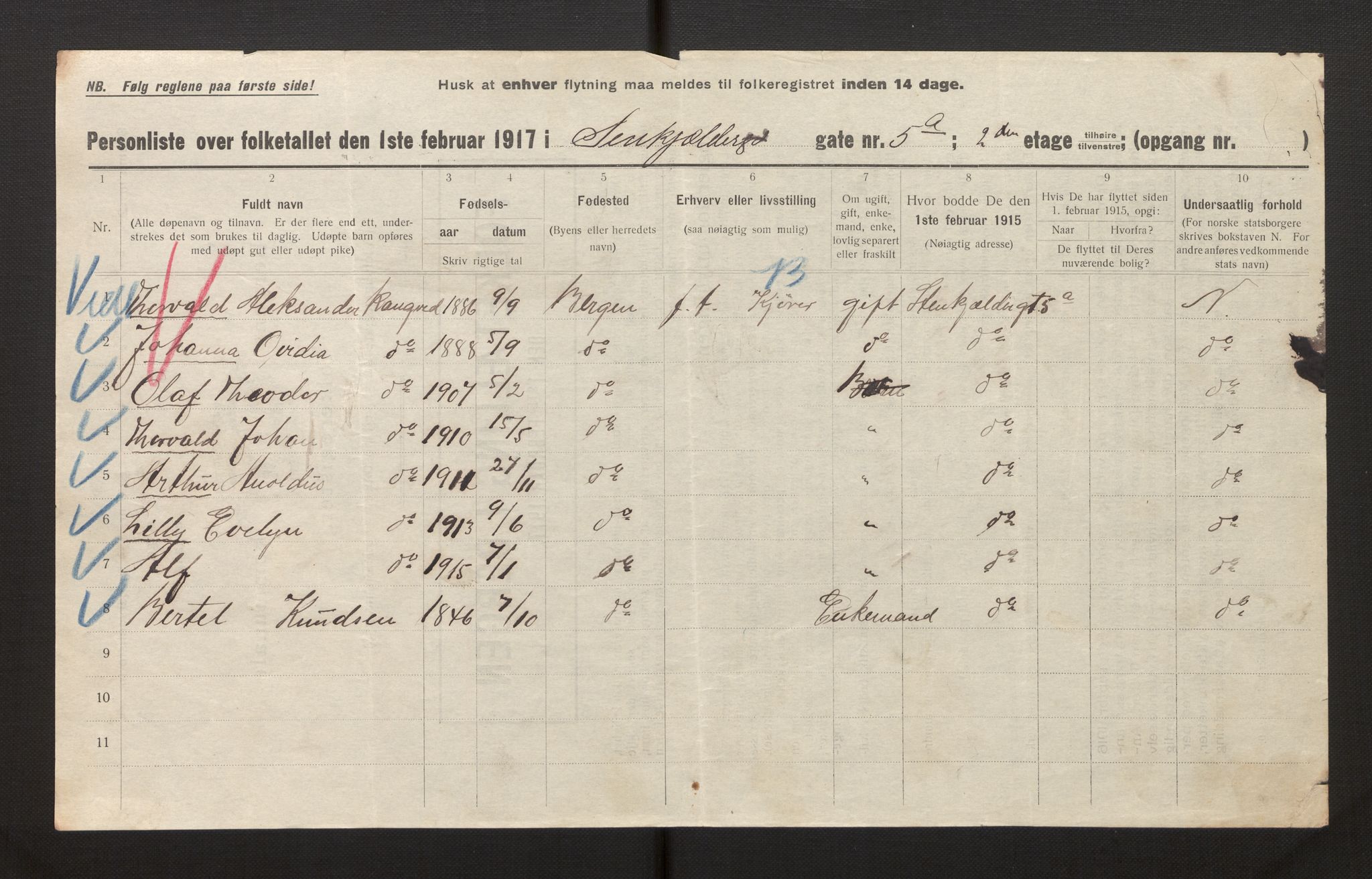 SAB, Municipal Census 1917 for Bergen, 1917, p. 37110