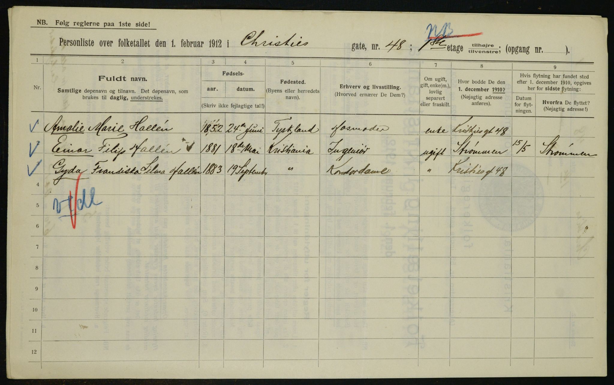 OBA, Municipal Census 1912 for Kristiania, 1912, p. 12605