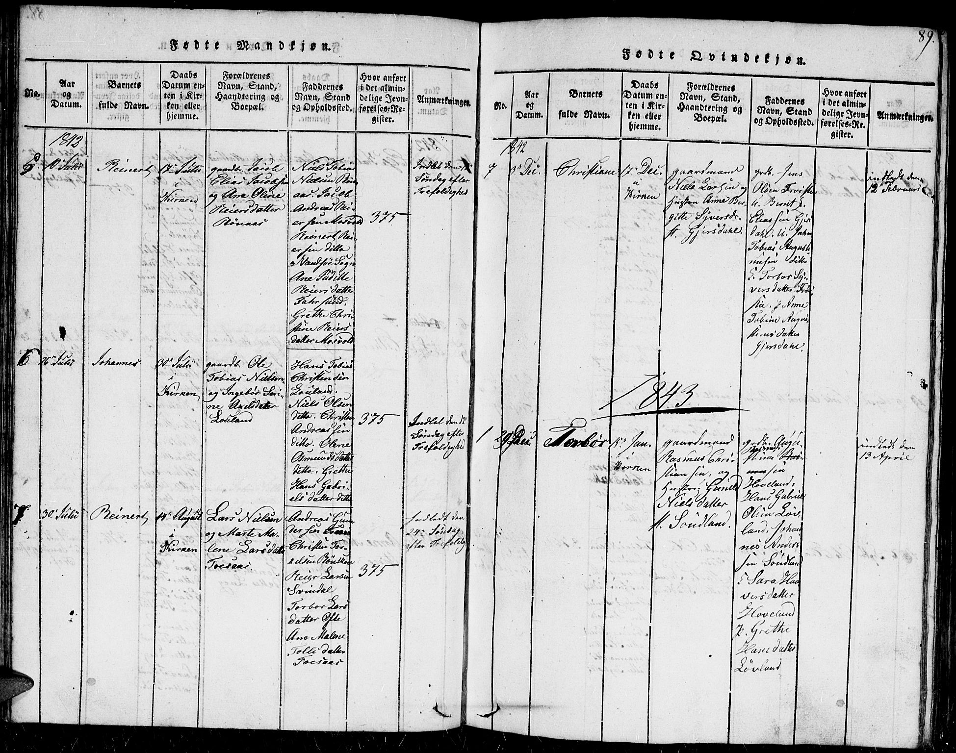 Herad sokneprestkontor, AV/SAK-1111-0018/F/Fb/Fba/L0001: Parish register (copy) no. B 1, 1815-1852, p. 89