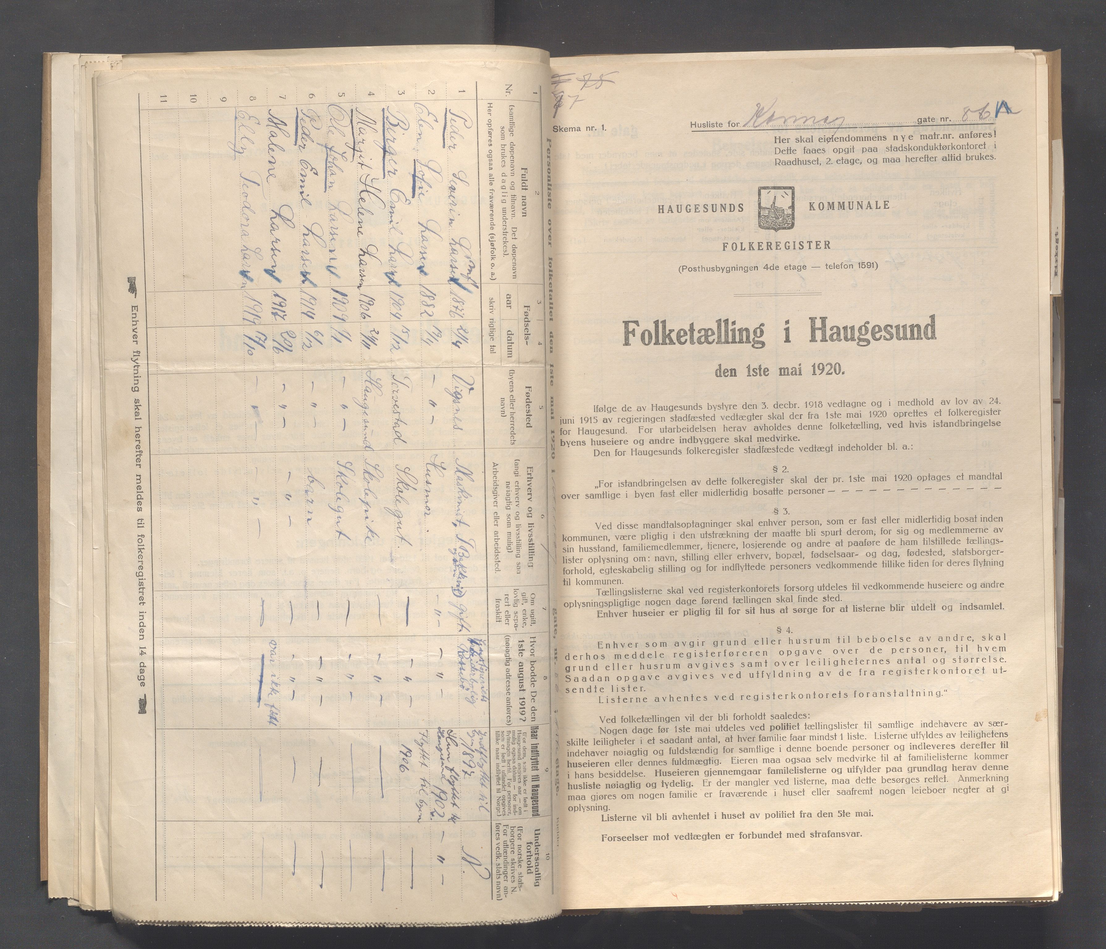 IKAR, Local census 1.5.1920 for Haugesund, 1920, p. 2485