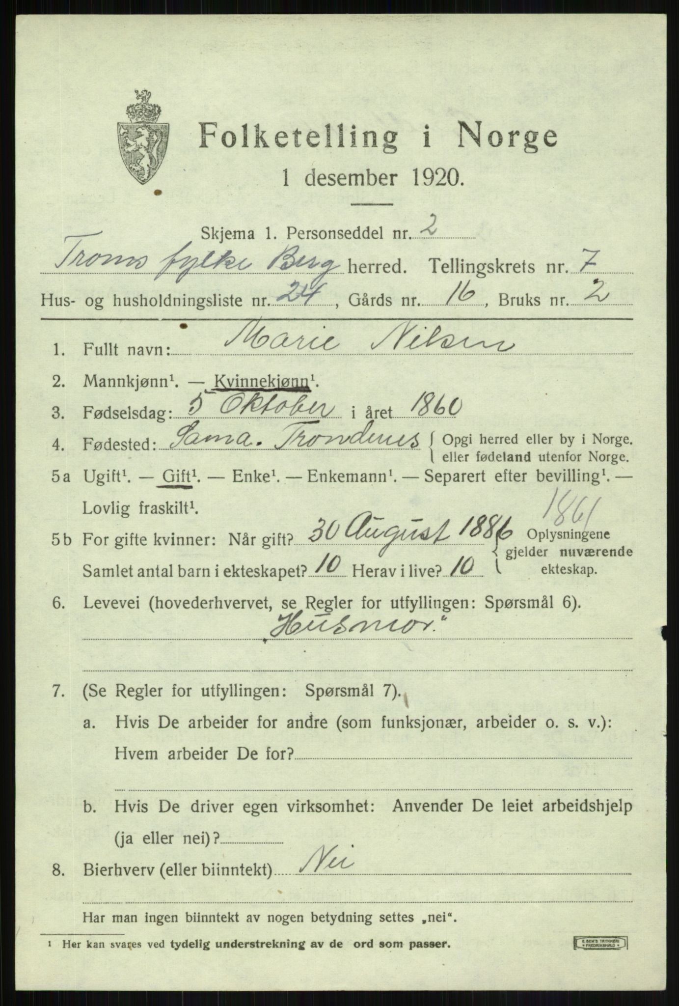 SATØ, 1920 census for Berg, 1920, p. 2716
