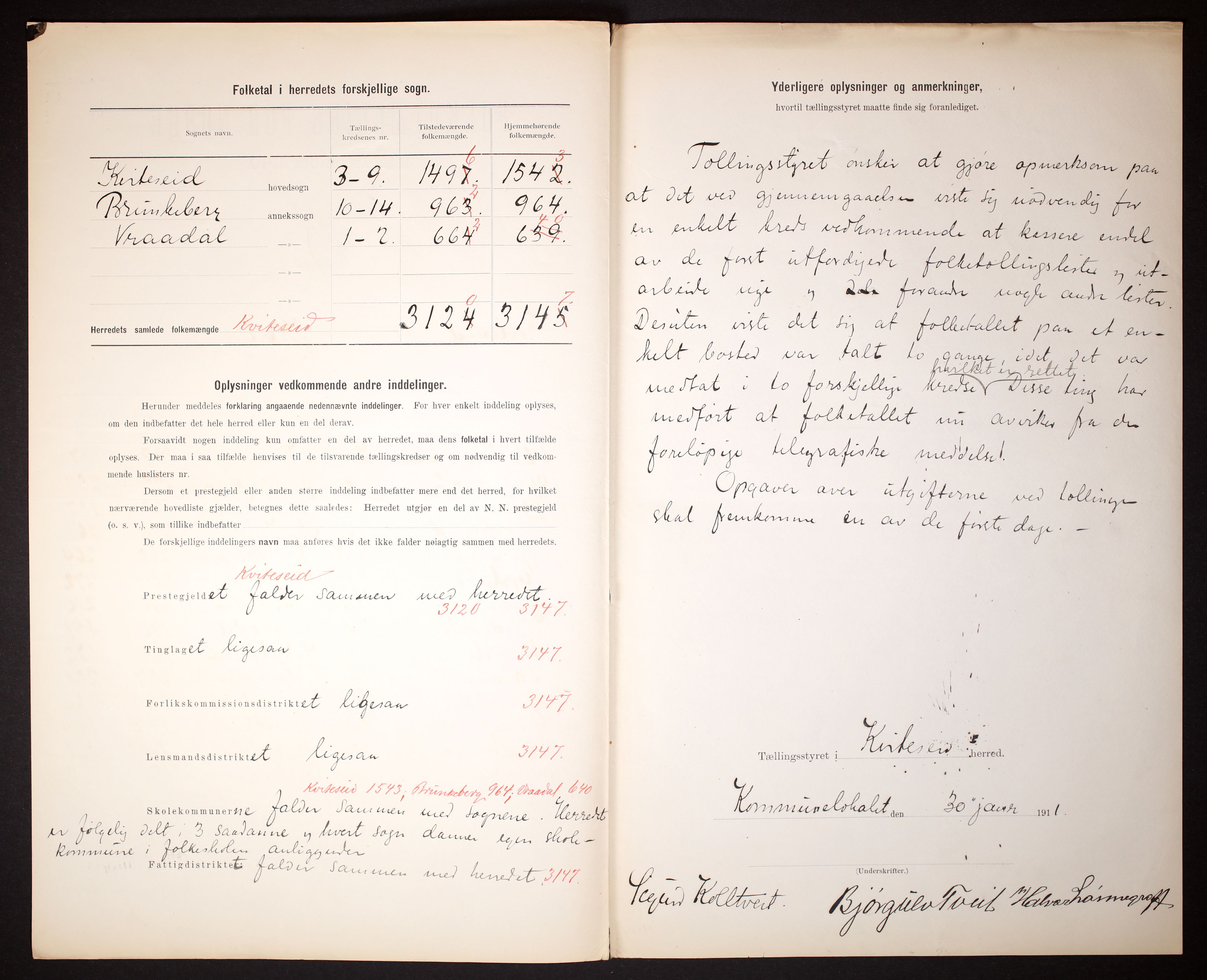 RA, 1910 census for Kviteseid, 1910, p. 3