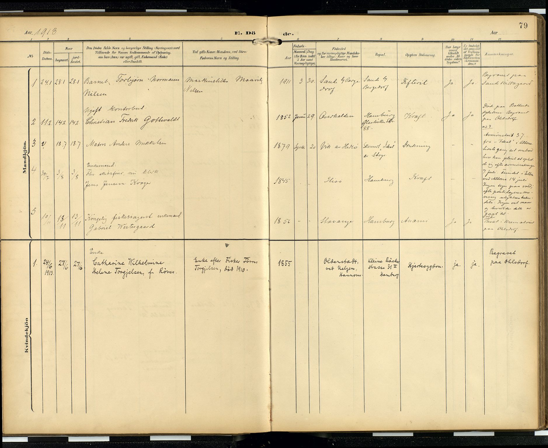 Den norske sjømannsmisjon i utlandet/Hamburg, AV/SAB-SAB/PA-0107/H/Ha/L0001: Parish register (official) no. A 1, 1907-1951, p. 78b-79a