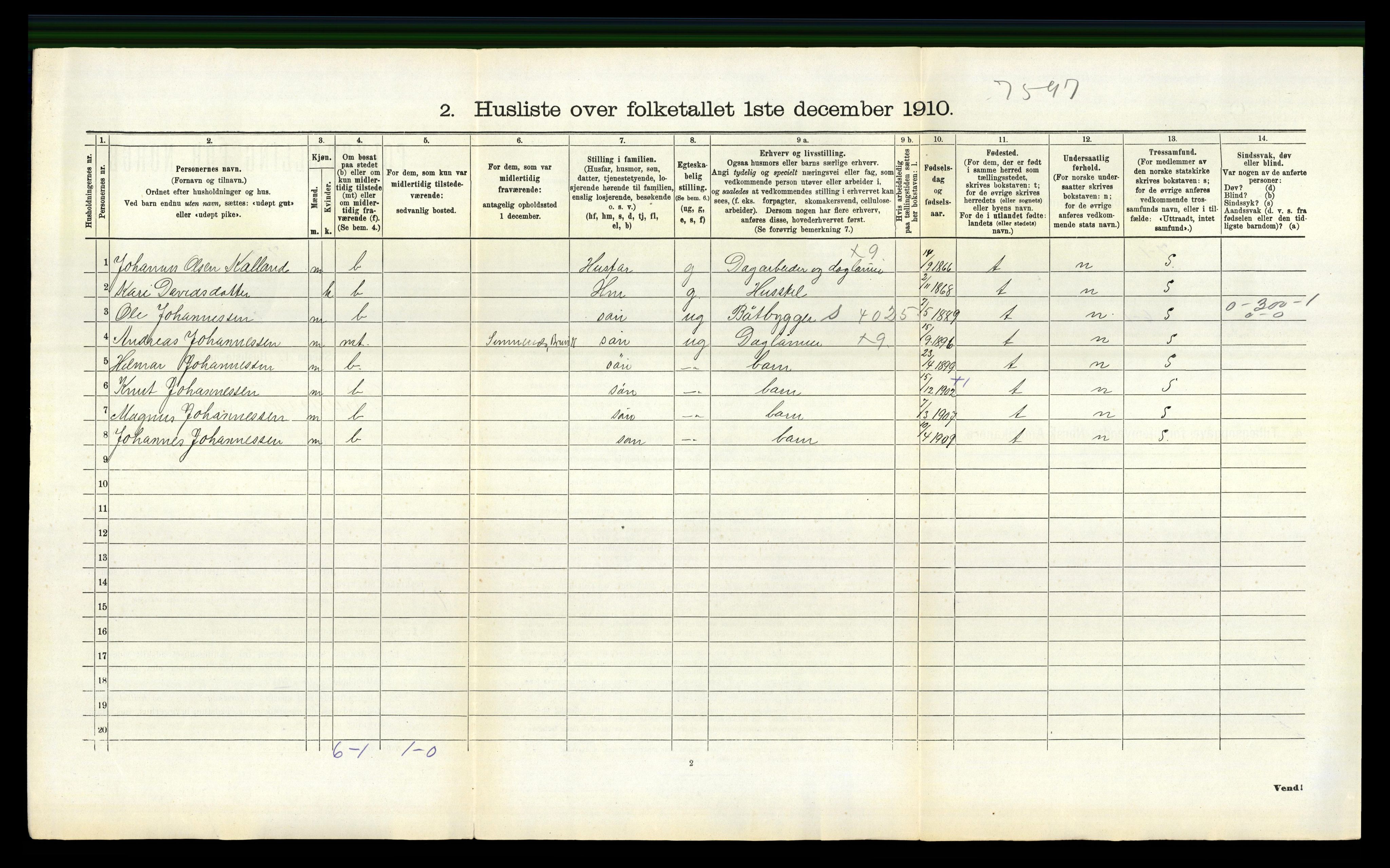 RA, 1910 census for Bruvik, 1910, p. 949