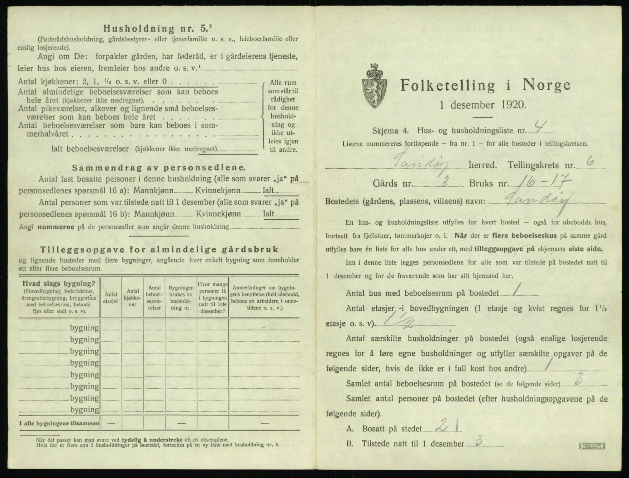 SAT, 1920 census for Sandøy, 1920, p. 286