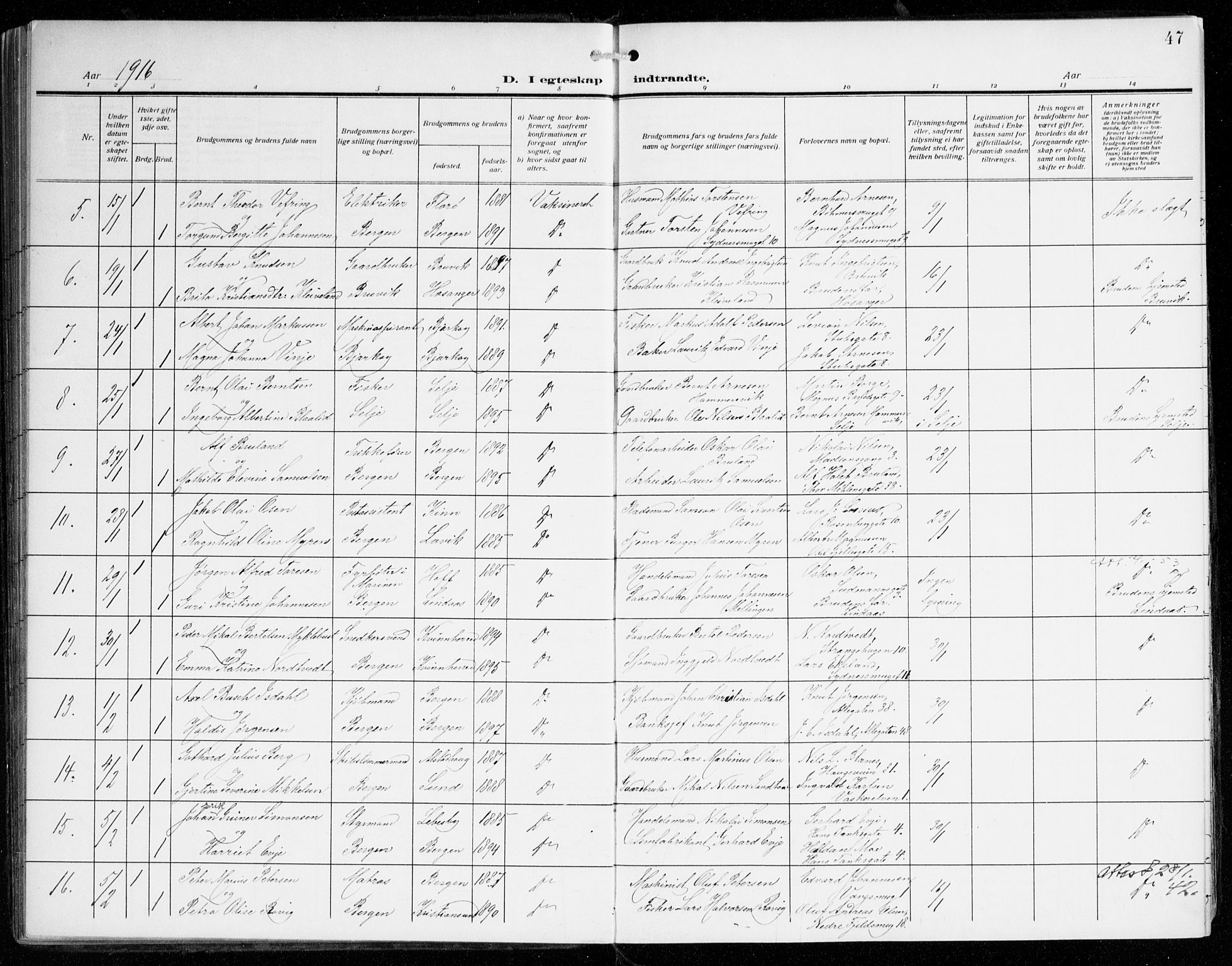 Johanneskirken sokneprestembete, AV/SAB-A-76001/H/Haa/L0013: Parish register (official) no. D 2, 1912-1929, p. 47