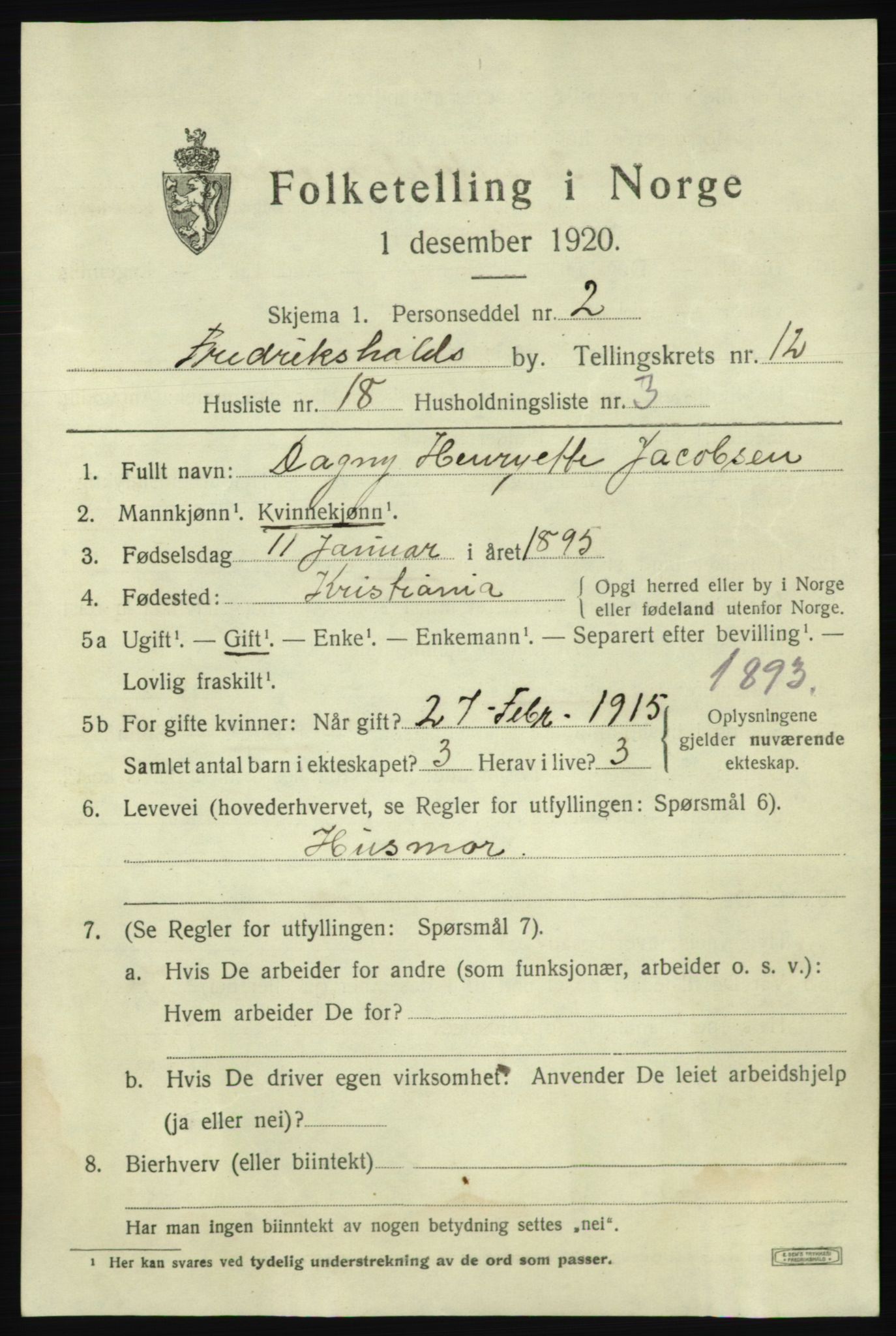SAO, 1920 census for Fredrikshald, 1920, p. 20265