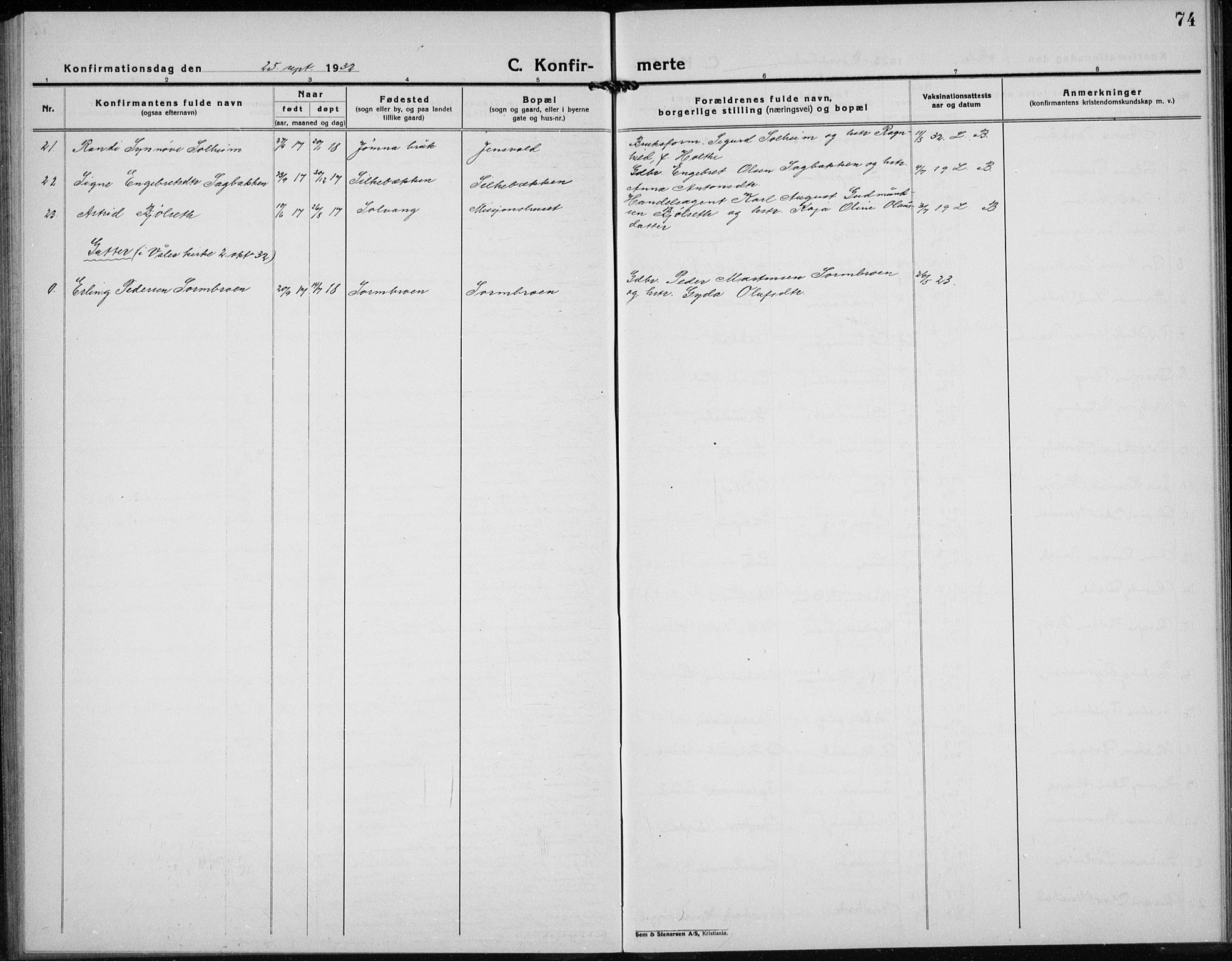 Elverum prestekontor, AV/SAH-PREST-044/H/Ha/Hab/L0032: Parish register (copy) no. 32, 1922-1936, p. 74