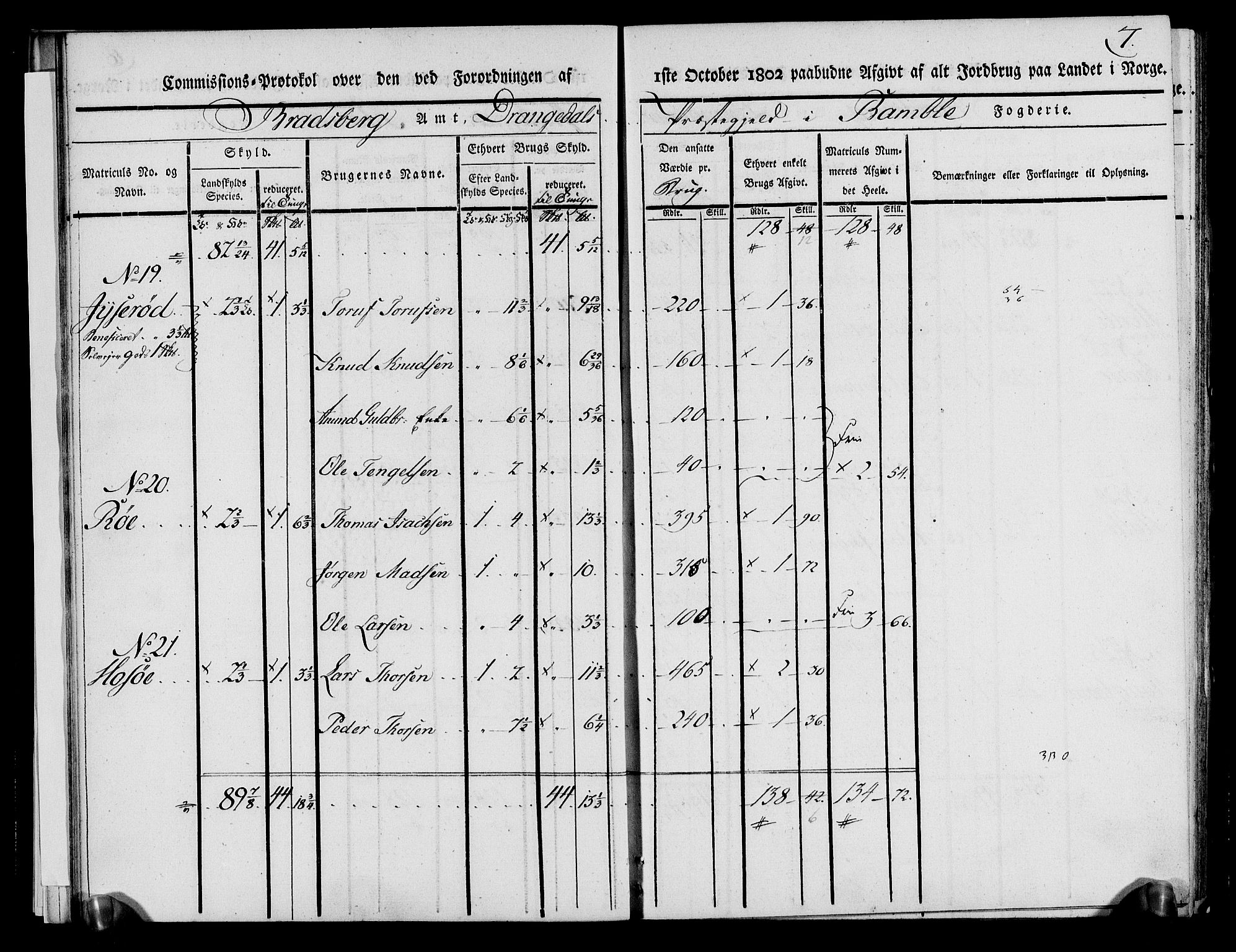 Rentekammeret inntil 1814, Realistisk ordnet avdeling, AV/RA-EA-4070/N/Ne/Nea/L0068: og 0069: Nedre Telemarken og Bamble fogderi. Kommisjonsprotokoll for Drangedal, Sannidal, Bamble og Eidanger prestegjeld., 1803, p. 12