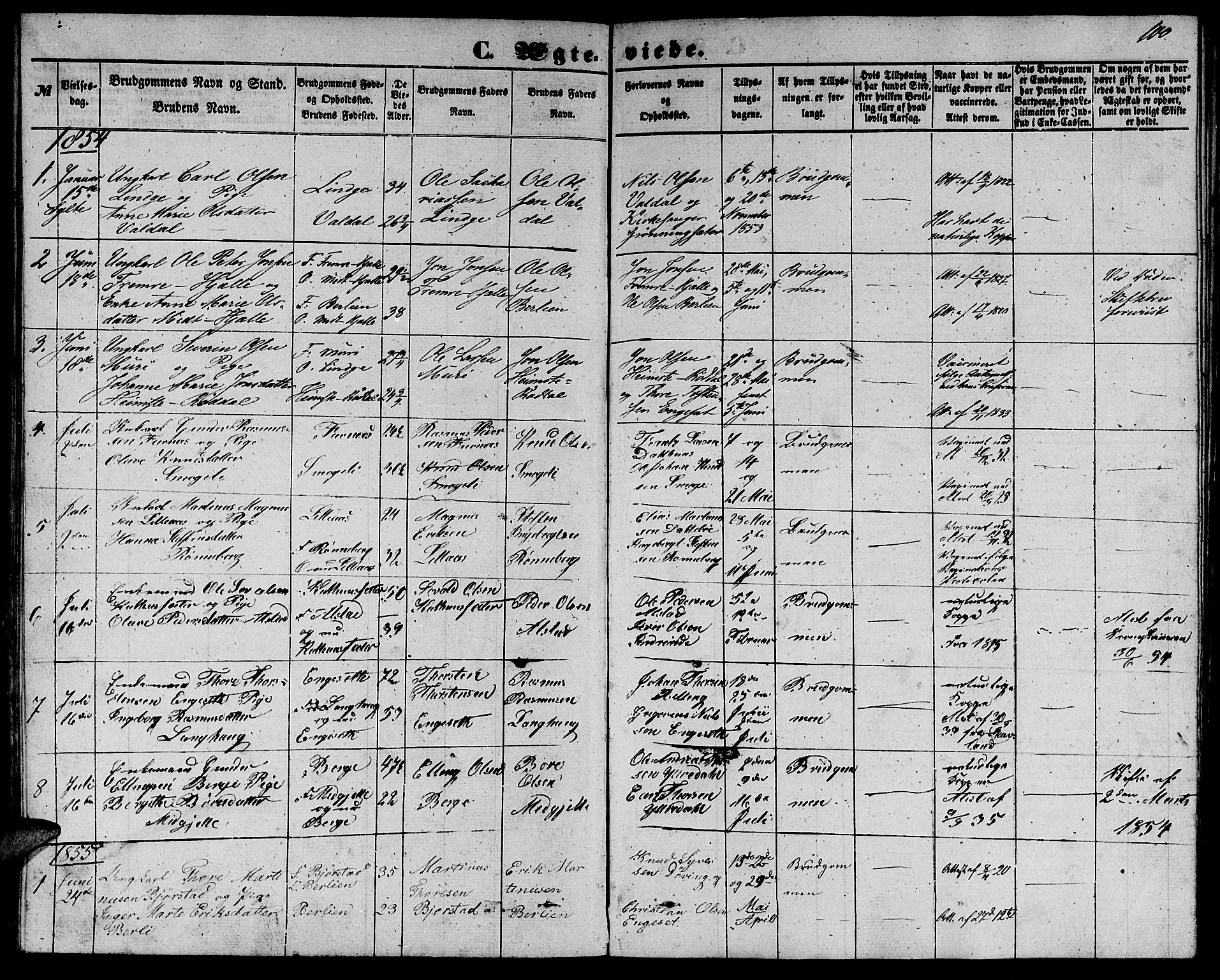 Ministerialprotokoller, klokkerbøker og fødselsregistre - Møre og Romsdal, AV/SAT-A-1454/519/L0261: Parish register (copy) no. 519C02, 1854-1867, p. 100