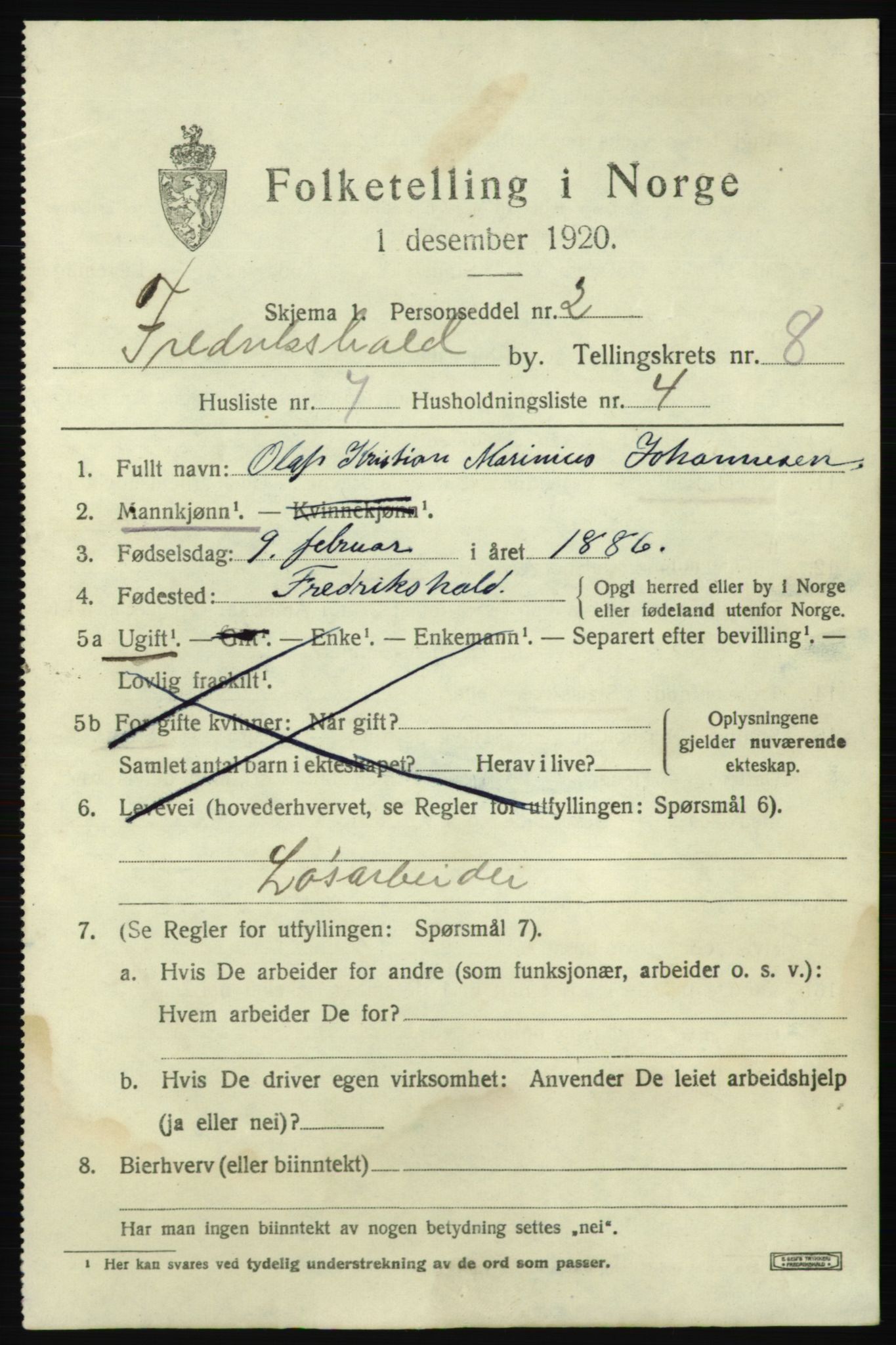 SAO, 1920 census for Fredrikshald, 1920, p. 14765