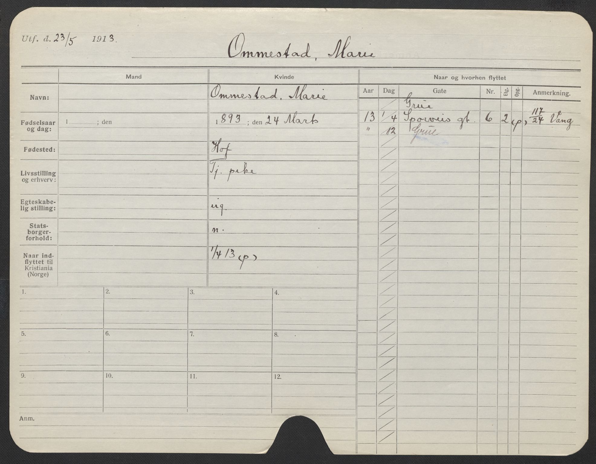 Oslo folkeregister, Registerkort, AV/SAO-A-11715/F/Fa/Fac/L0022: Kvinner, 1906-1914, p. 404a