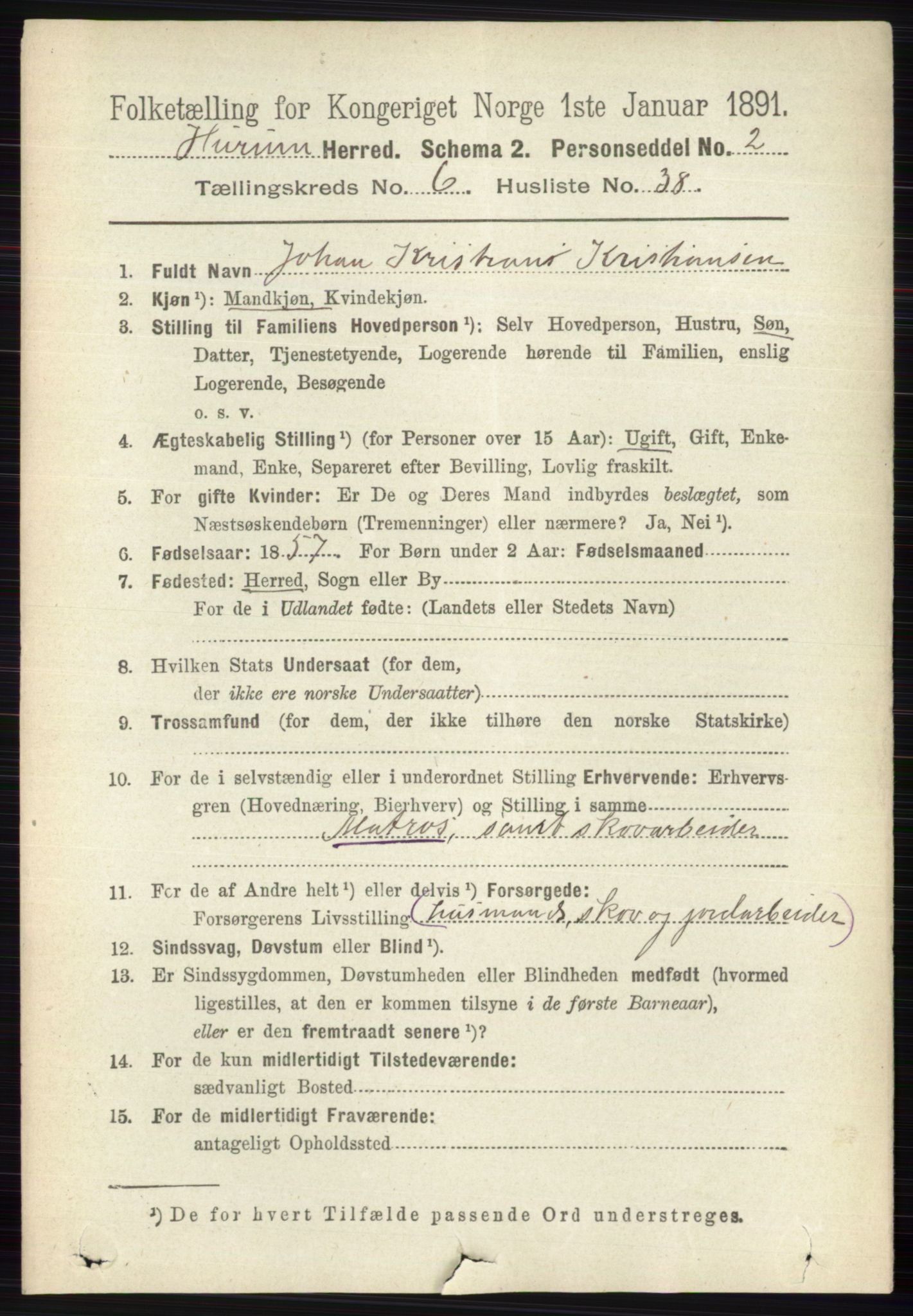 RA, 1891 census for 0628 Hurum, 1891, p. 2209