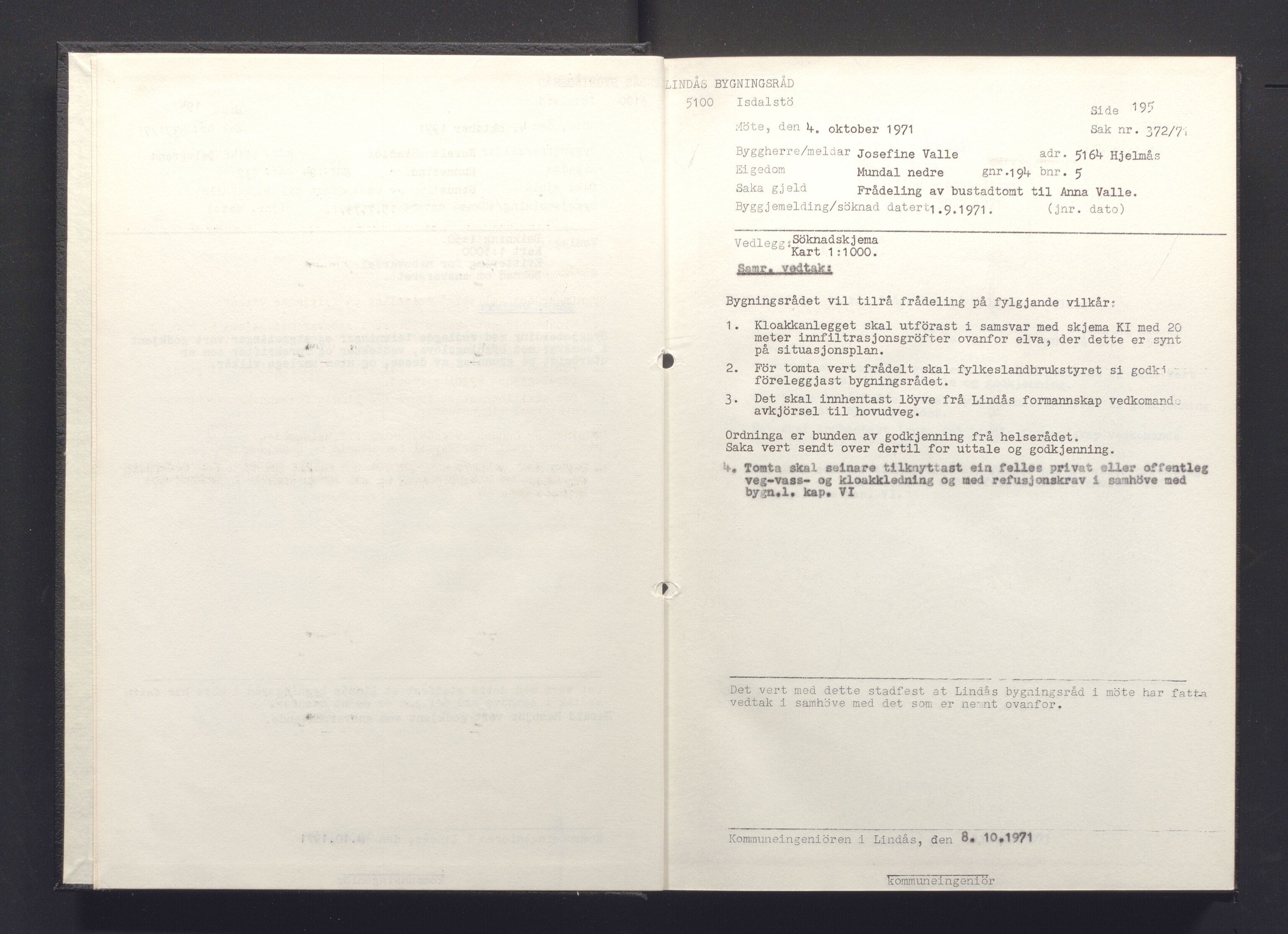 Lindås kommune. Bygningsrådet, IKAH/1263-511/A/Aa/L0008: Møtebok for Lindås bygningsråd, 1971
