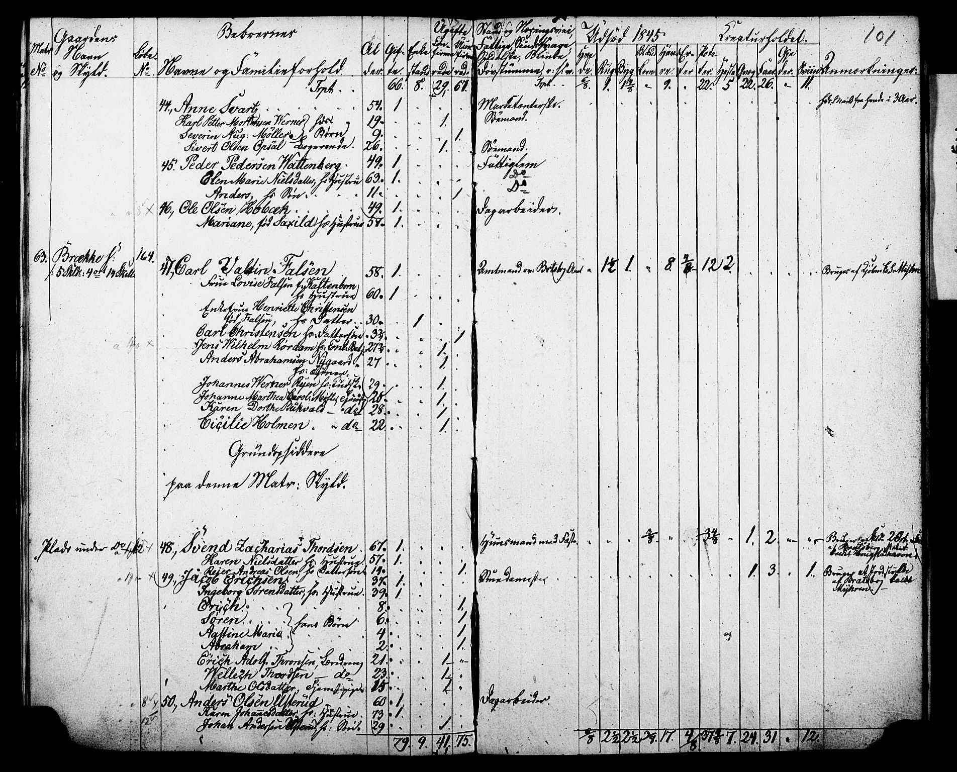 , Census 1845 for Gjerpen, 1845, p. 101