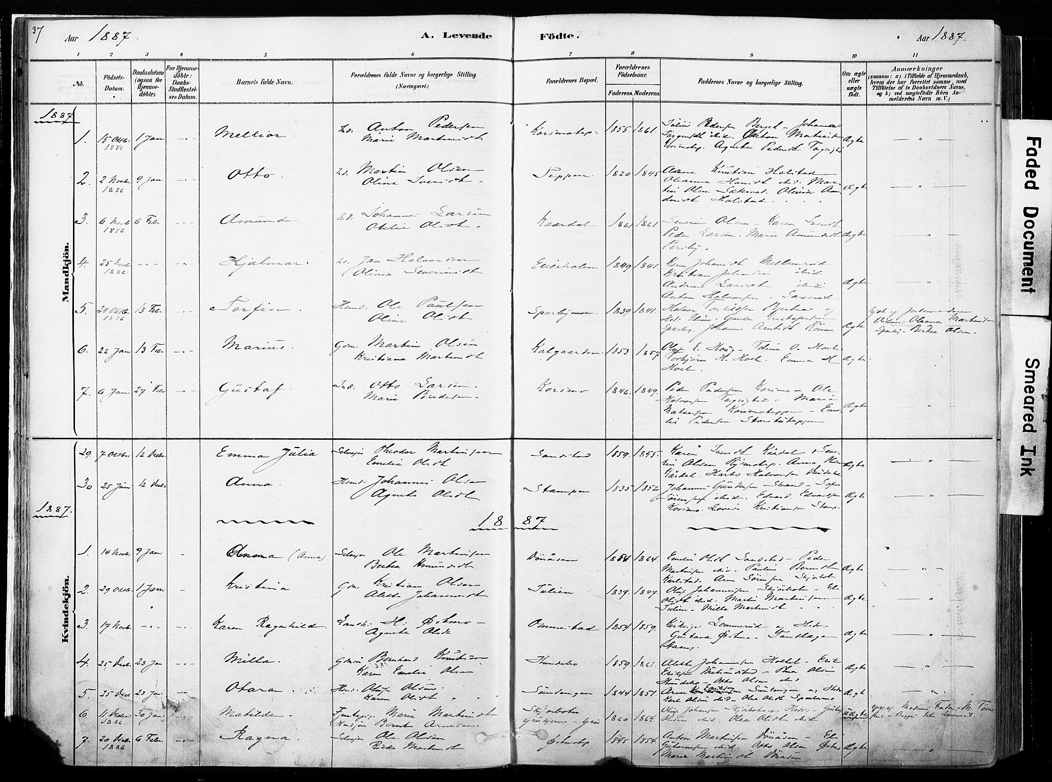 Hof prestekontor, SAH/PREST-038/H/Ha/Haa/L0010: Parish register (official) no. 10, 1878-1909, p. 37