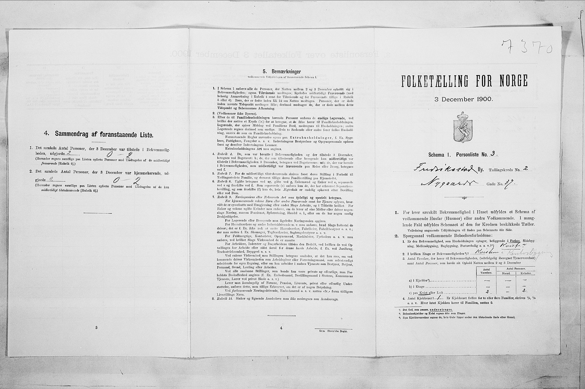 SAO, 1900 census for Fredrikstad, 1900